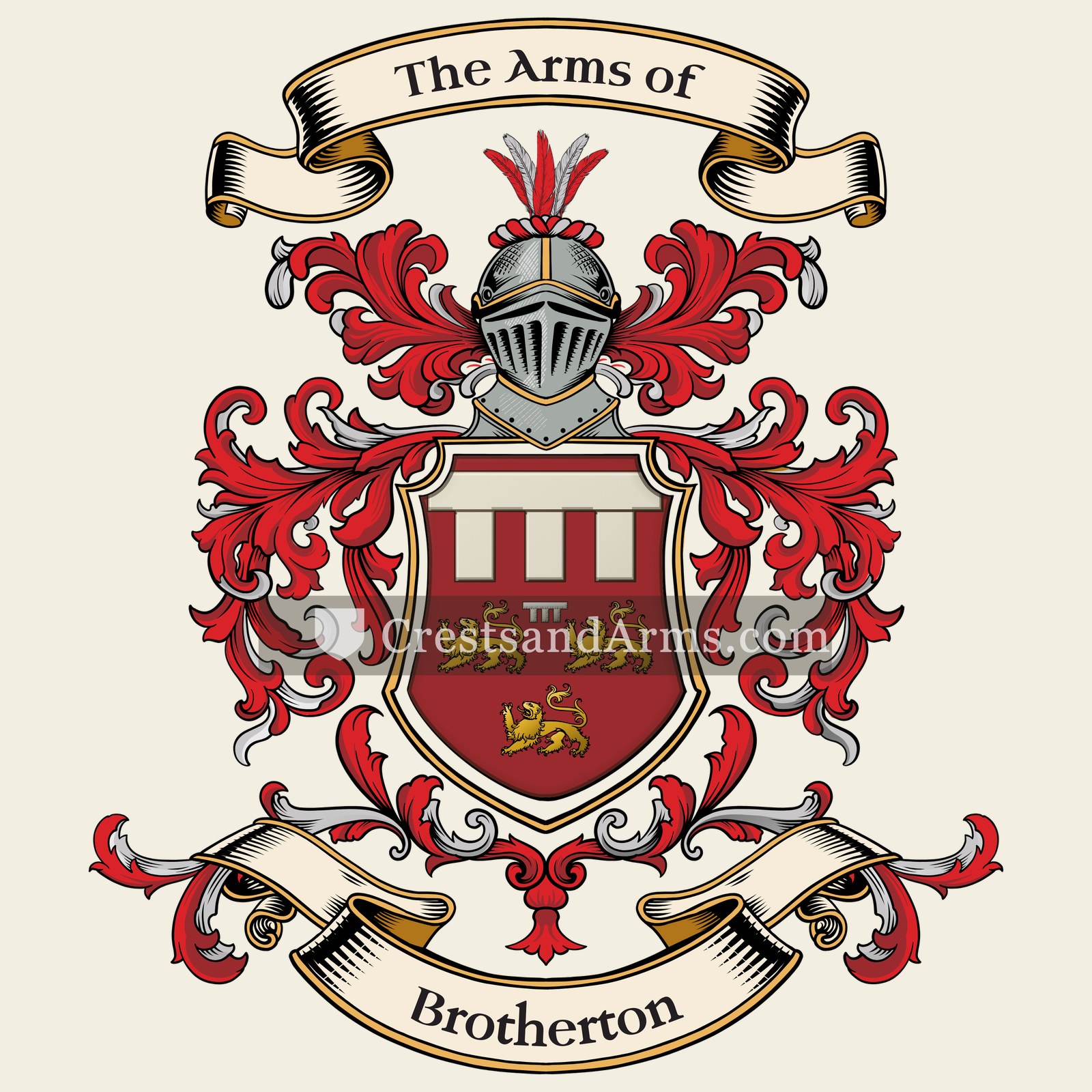 The Brotherton coat of arms, drawn from the recorded blazon