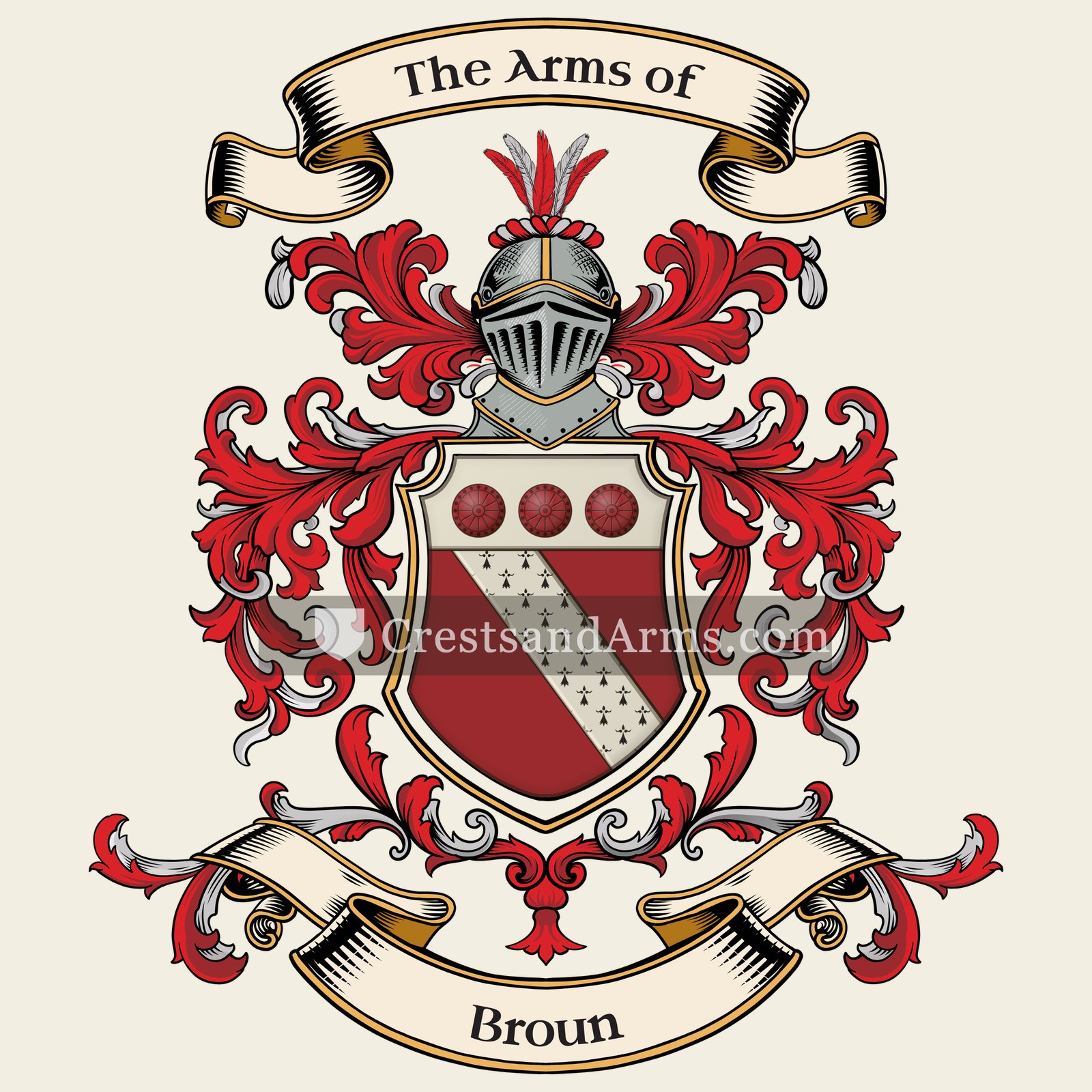 The Broun coat of arms, drawn from the recorded blazon