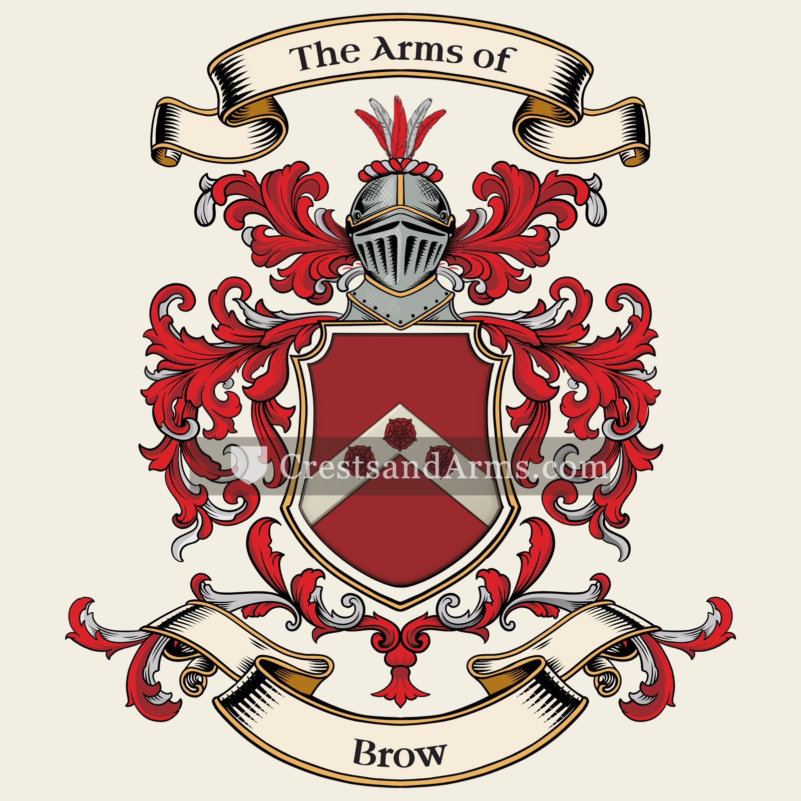 The Brow coat of arms, drawn from the recorded blazon