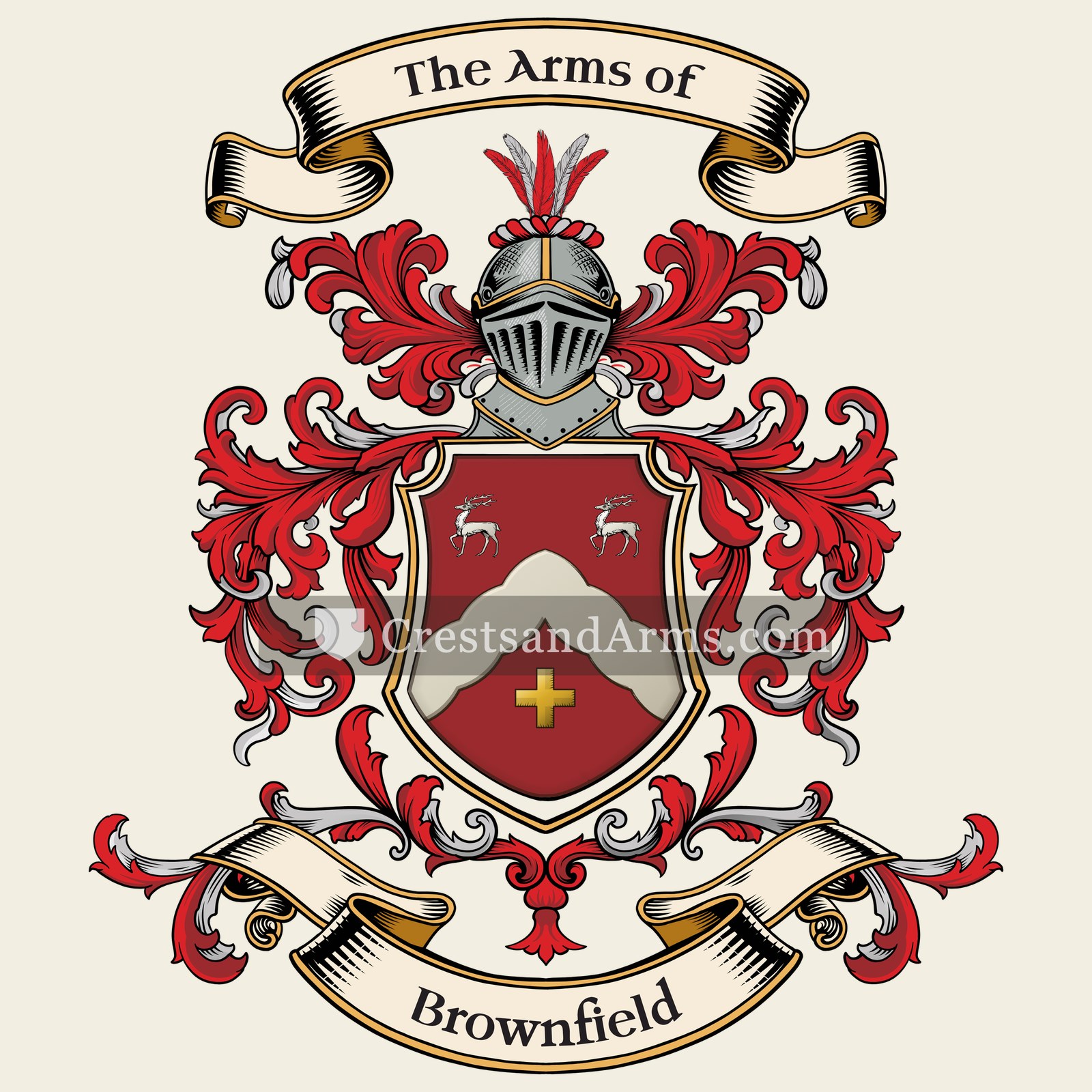 The Brownfield coat of arms, drawn from the recorded blazon