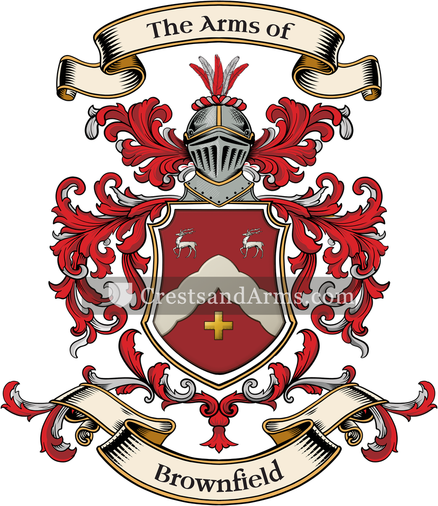 The Brownfield coat of arms, drawn from the recorded blazon