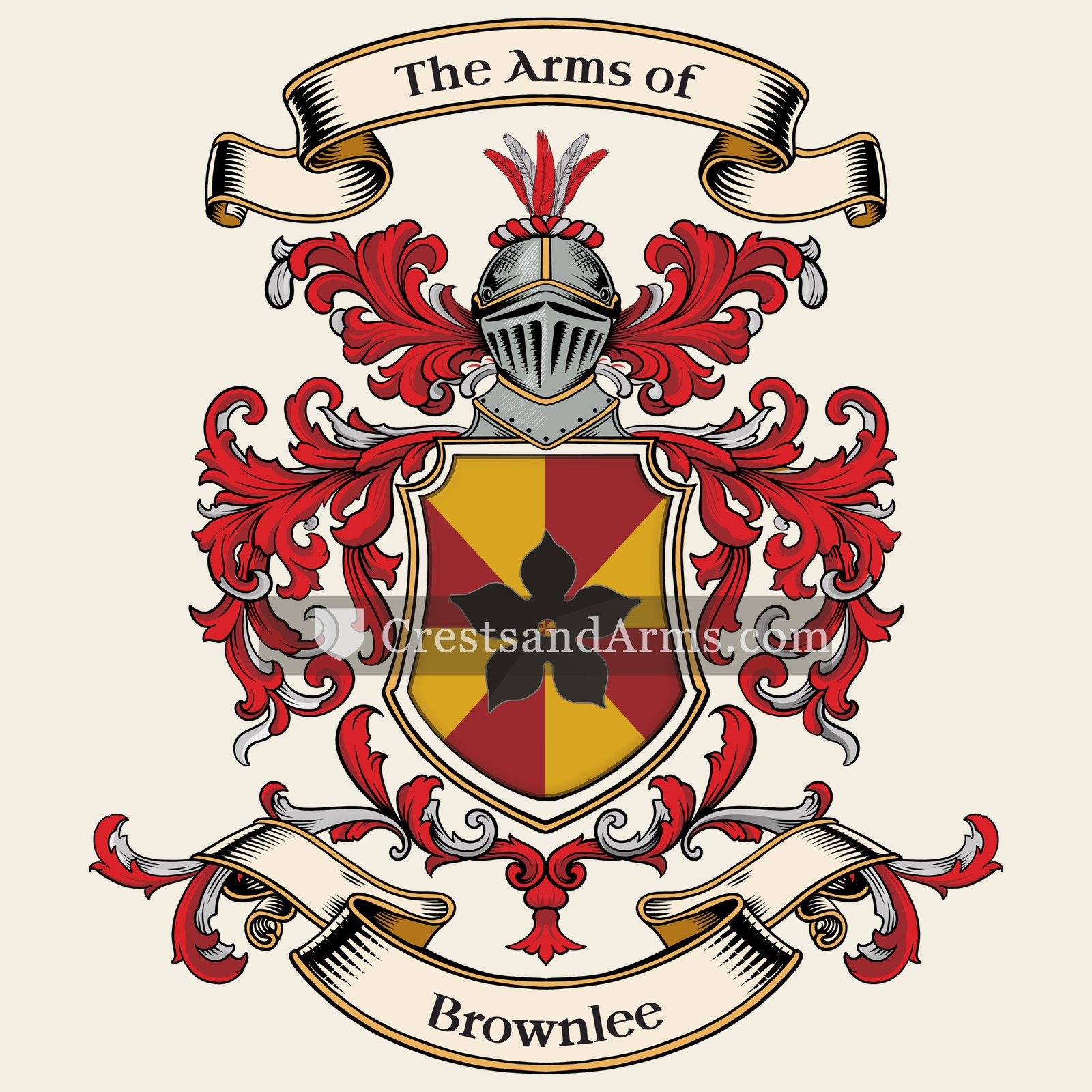 The Brownlee coat of arms, drawn from the recorded blazon