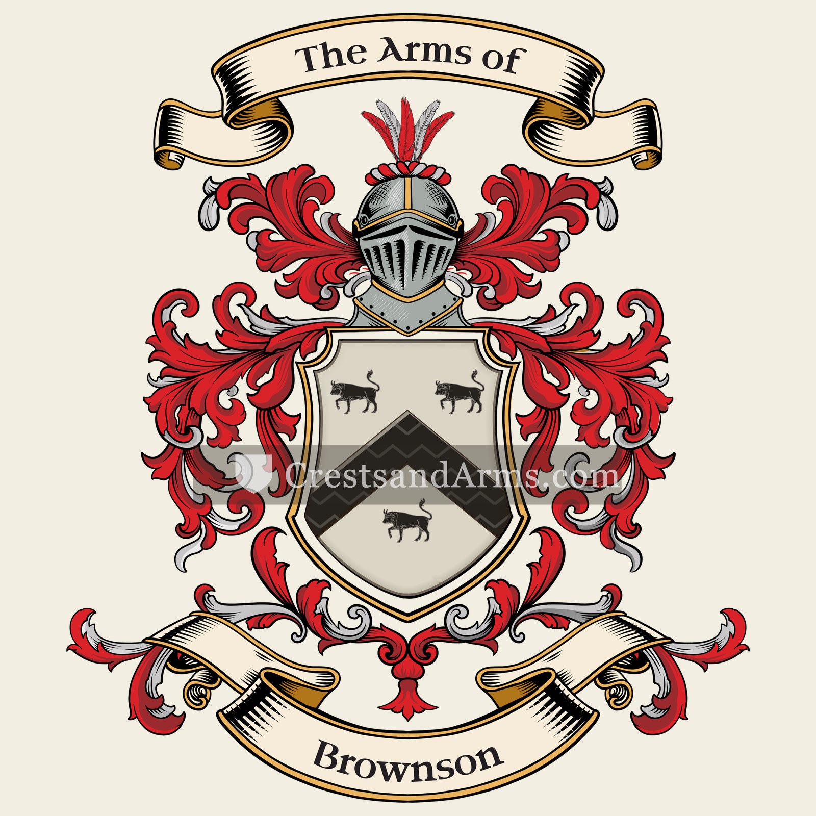 The Brownson coat of arms, drawn from the recorded blazon