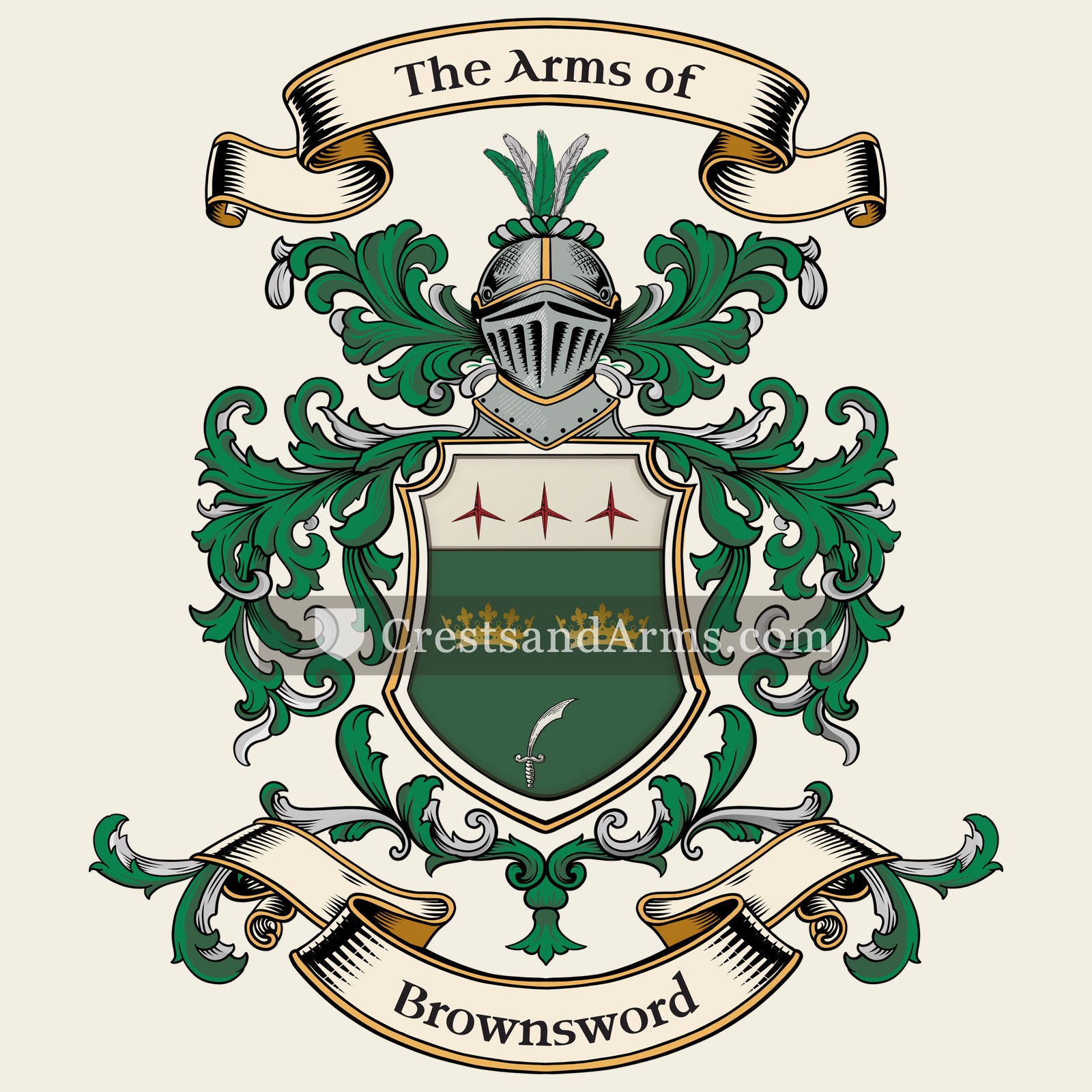 The Brownsword coat of arms, drawn from the recorded blazon