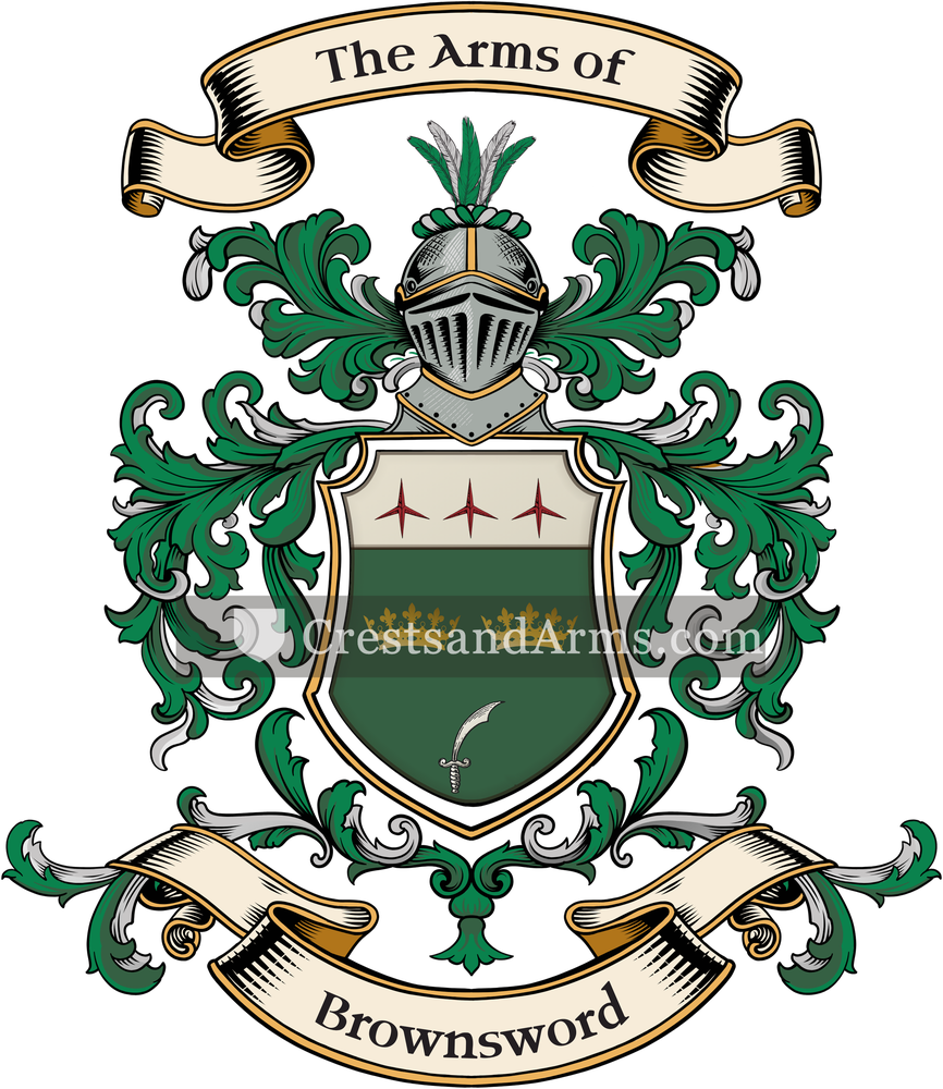 The Brownsword coat of arms, drawn from the recorded blazon