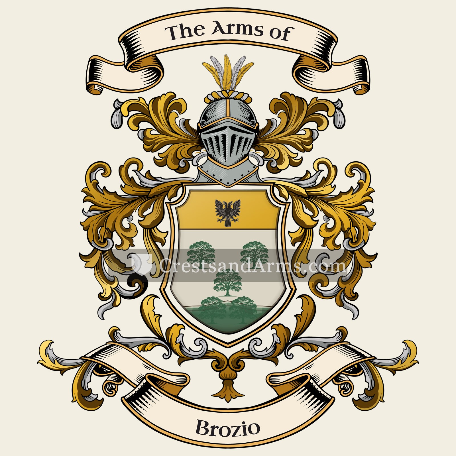 The Brozio coat of arms, drawn from the recorded blazon