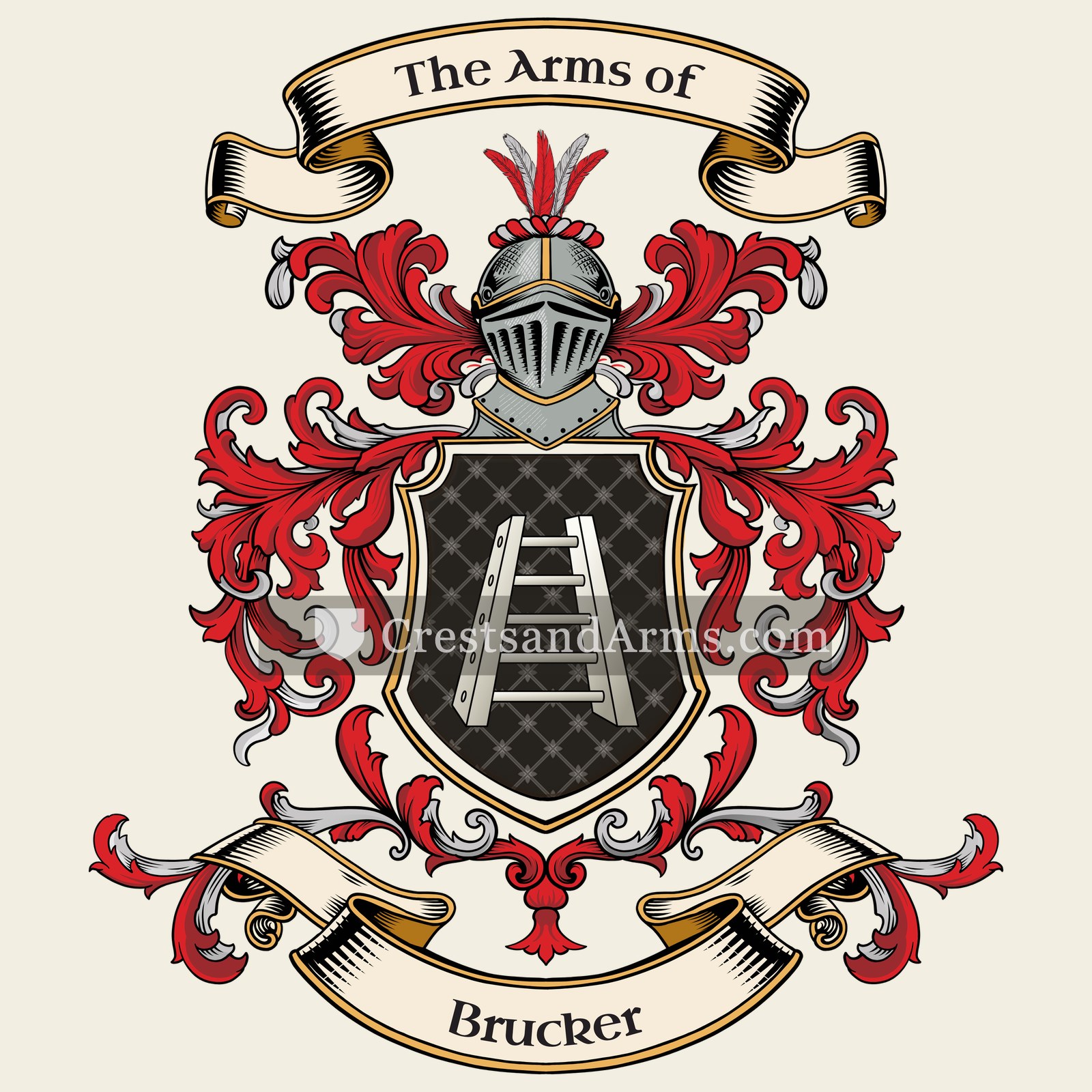 The Brucker coat of arms, drawn from the recorded blazon