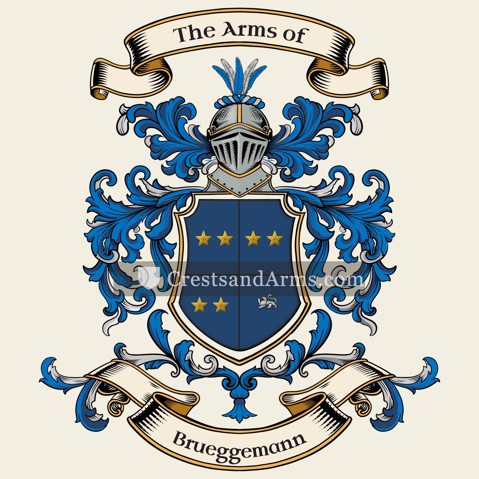 The Brueggemann coat of arms, drawn from the recorded blazon