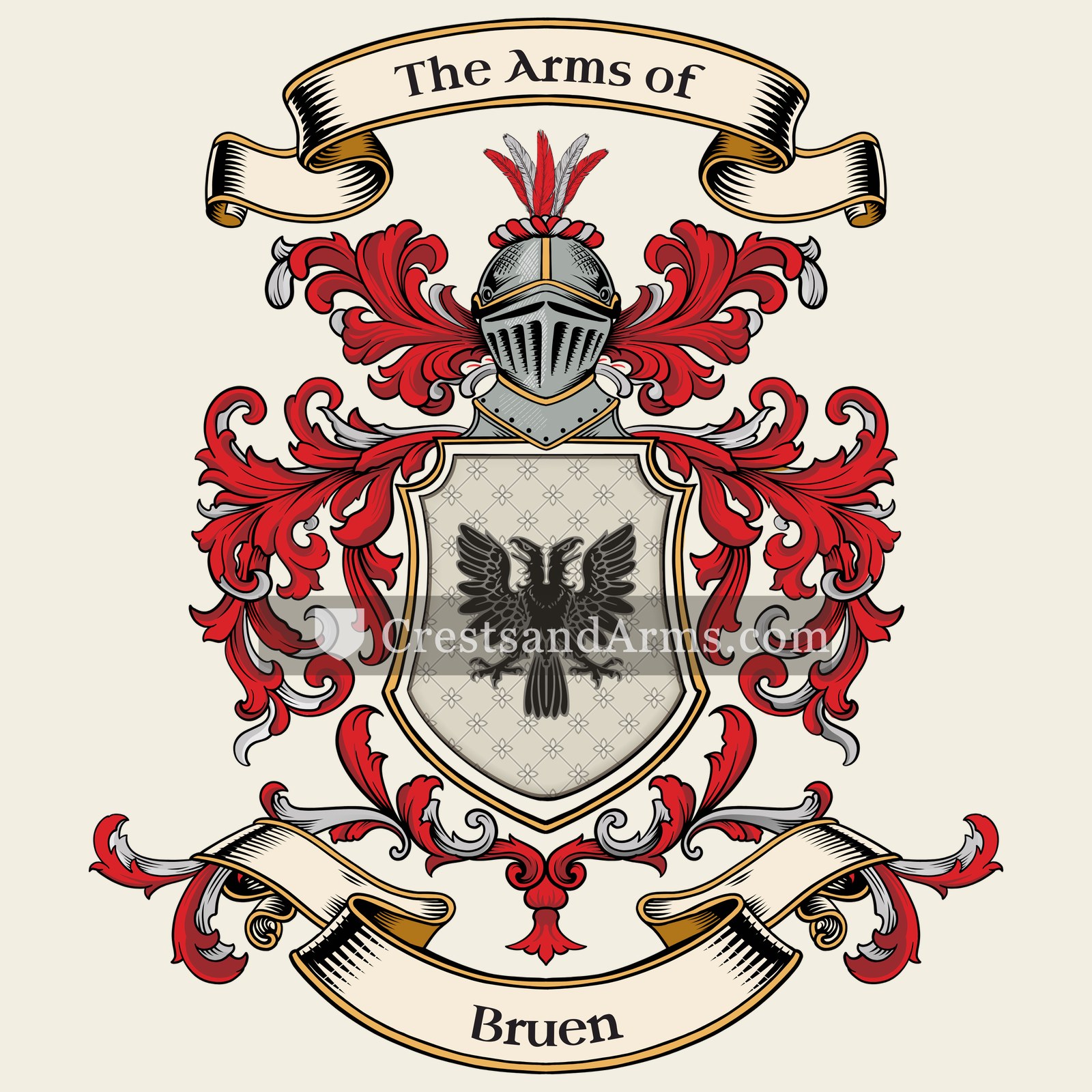 The Bruen coat of arms, drawn from the recorded blazon