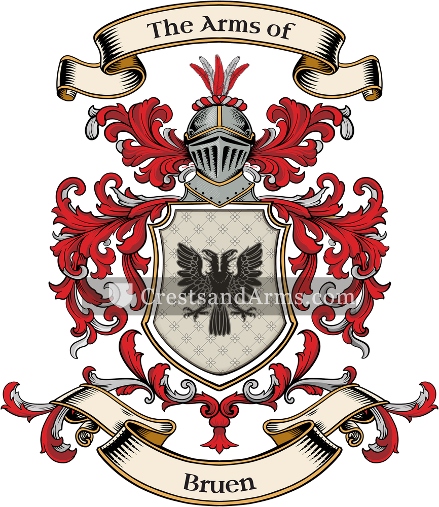 The Bruen coat of arms, drawn from the recorded blazon