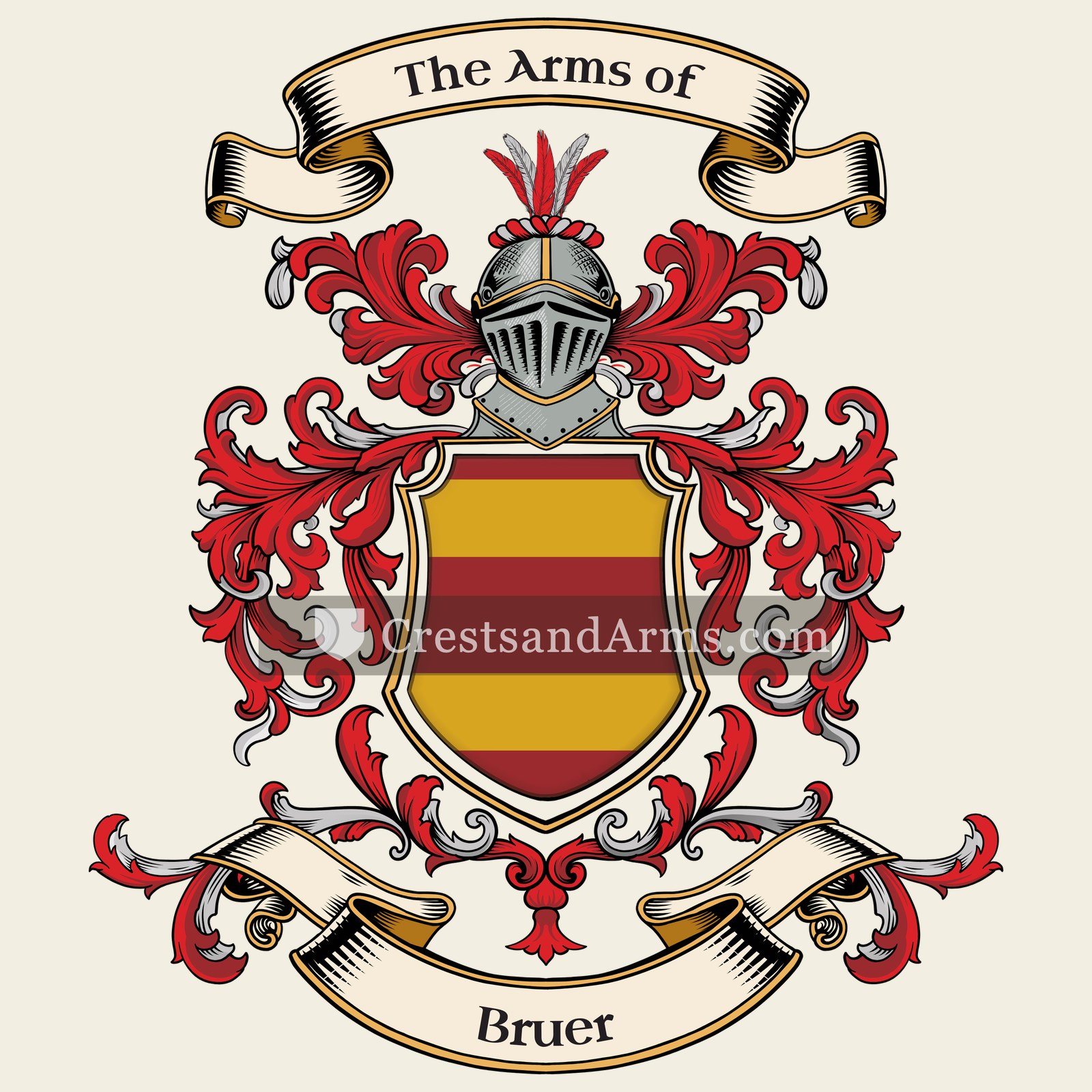 The Bruer coat of arms, drawn from the recorded blazon