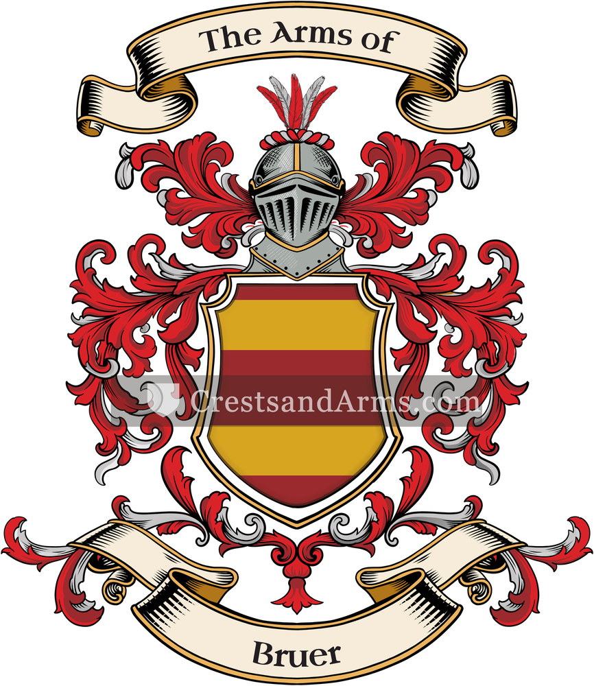 The Bruer coat of arms, drawn from the recorded blazon