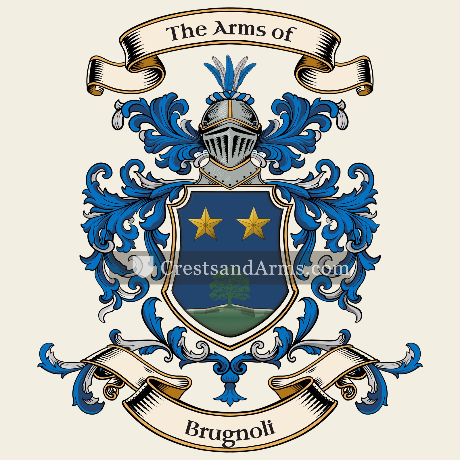 The Brugnoli coat of arms, drawn from the recorded blazon