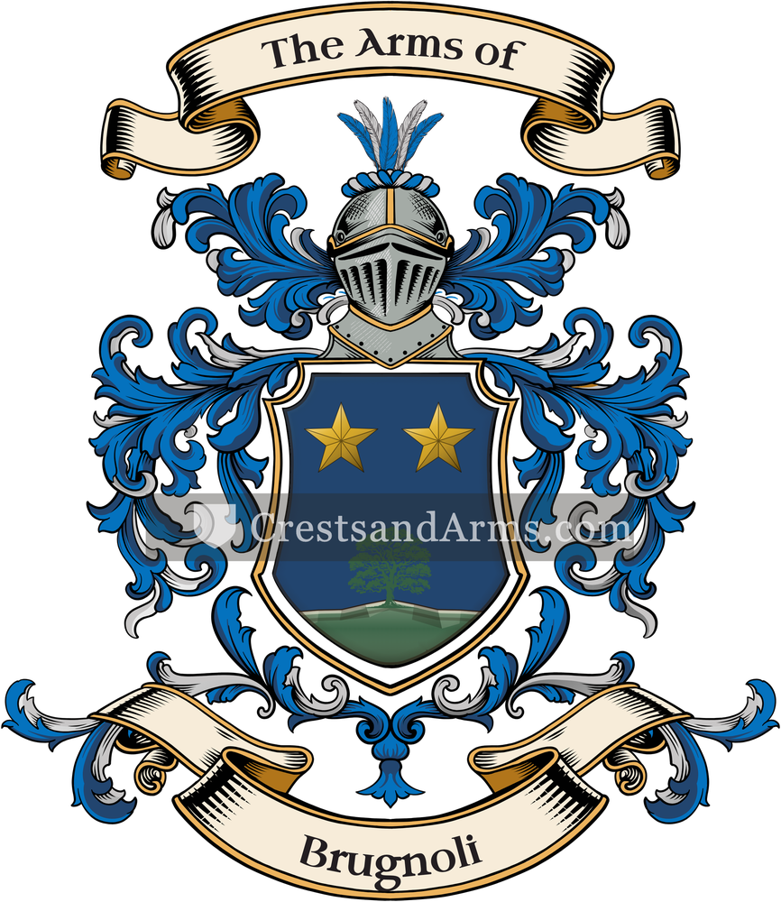 The Brugnoli coat of arms, drawn from the recorded blazon