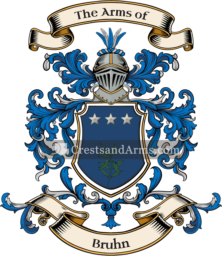 The Bruhn coat of arms, drawn from the recorded blazon