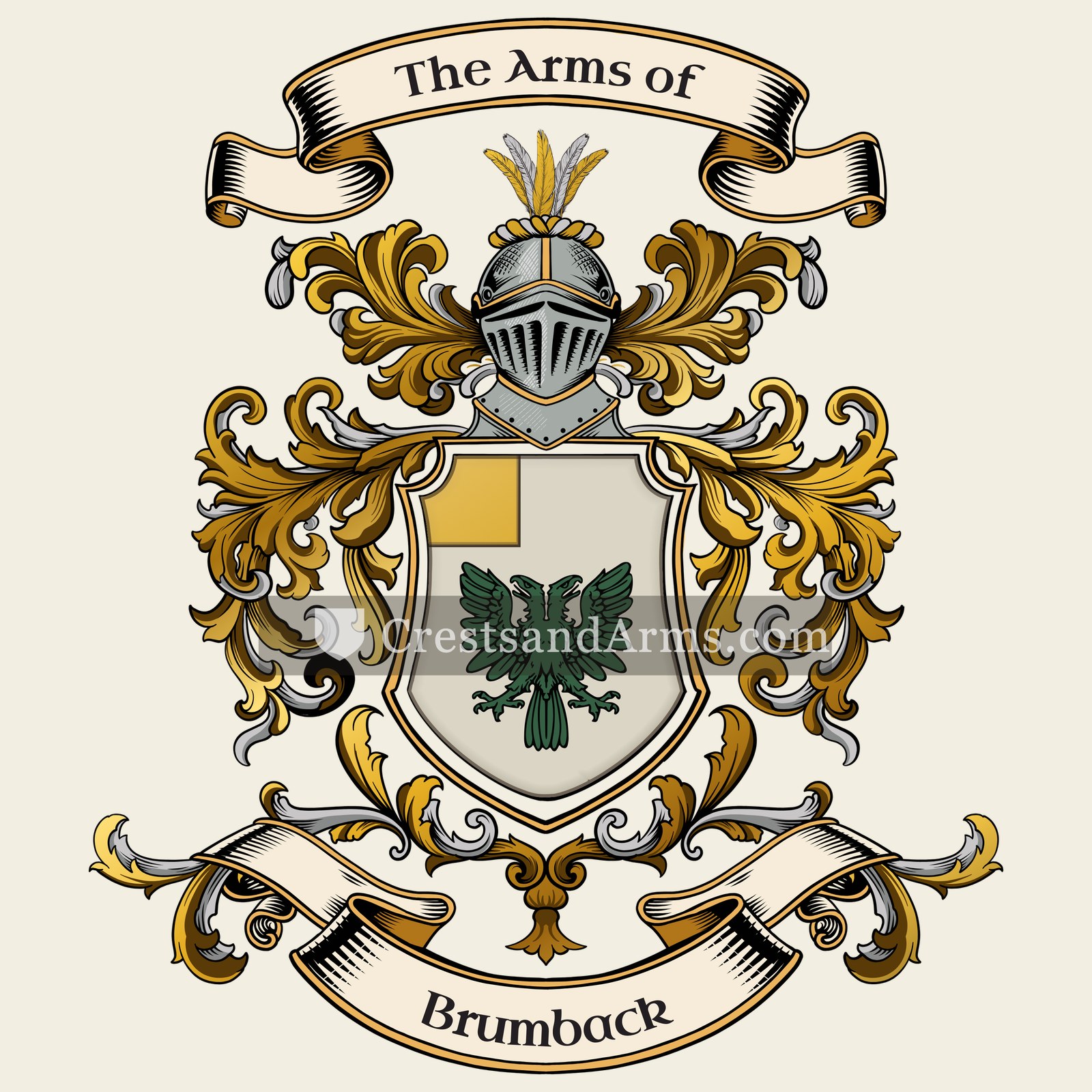 The Brumback coat of arms, drawn from the recorded blazon