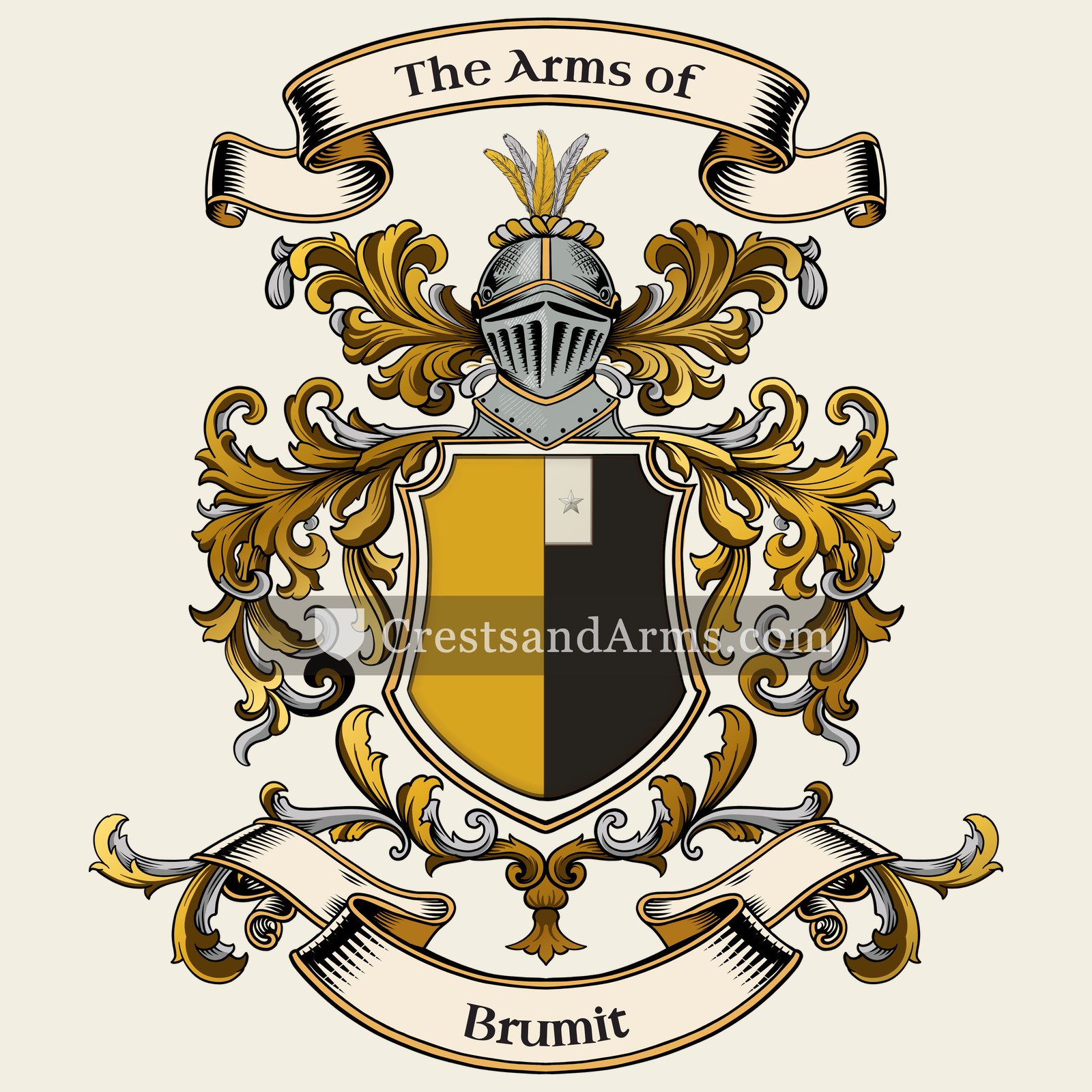 The Brumit coat of arms, drawn from the recorded blazon