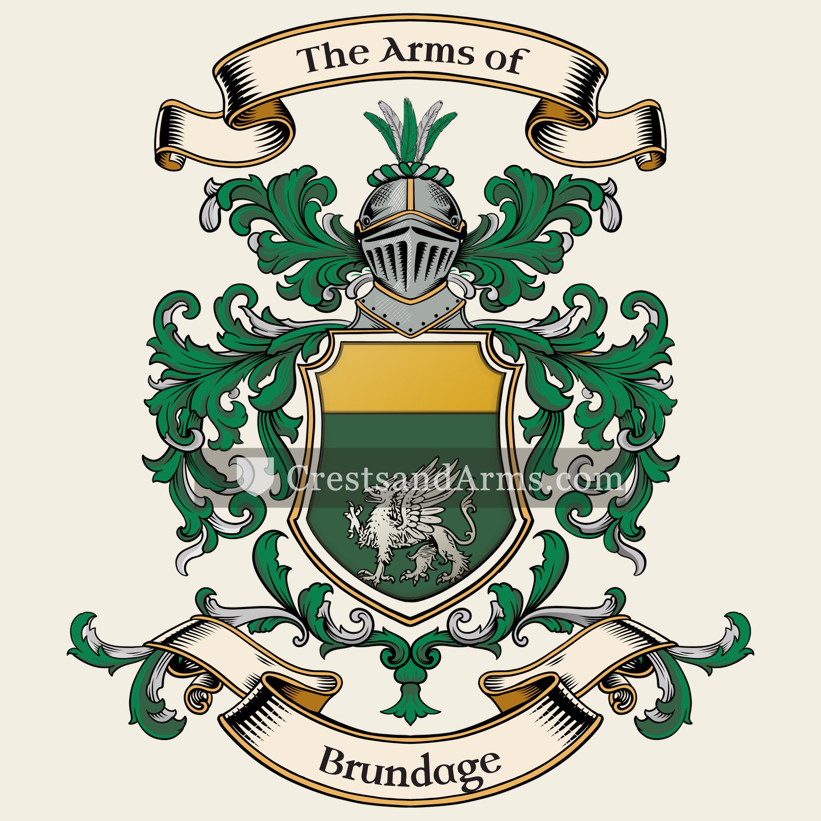 The Brundage coat of arms, drawn from the recorded blazon