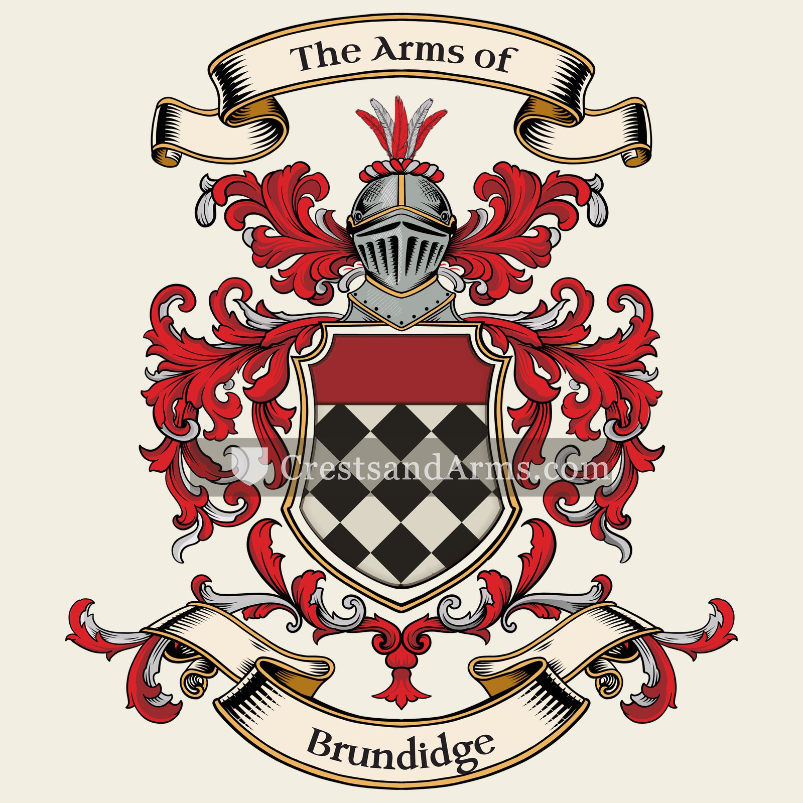 The Brundidge coat of arms, drawn from the recorded blazon