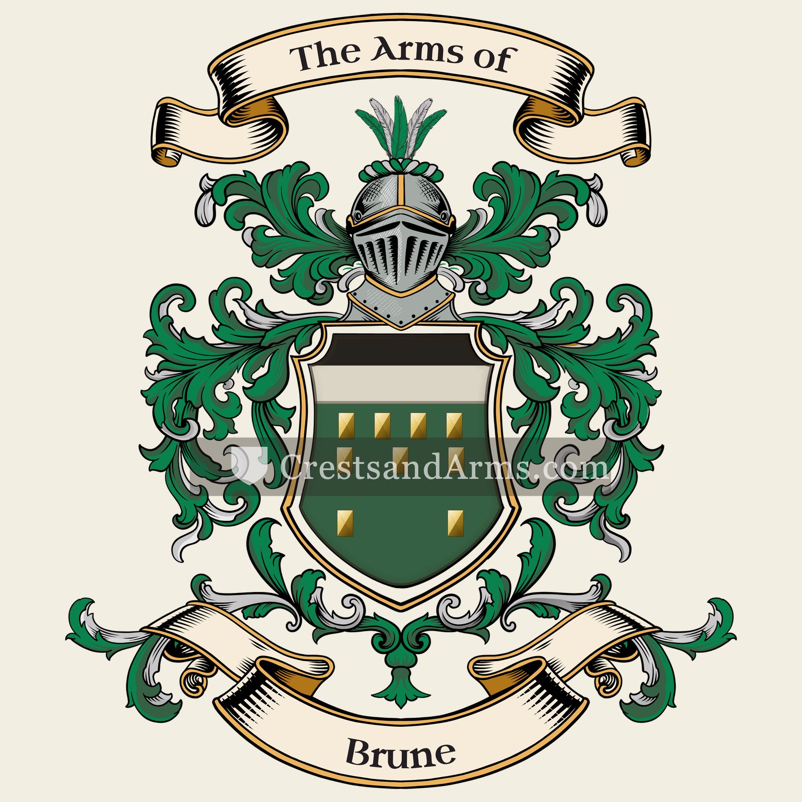 The Brune coat of arms, drawn from the recorded blazon