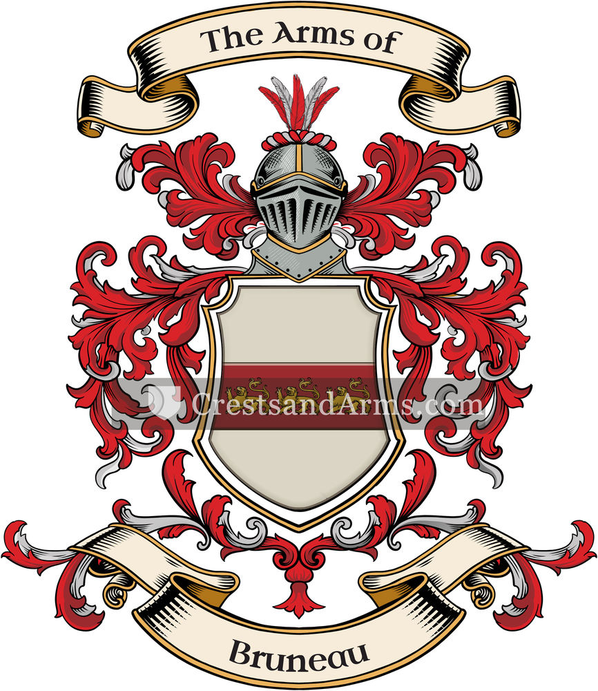 The Bruneau coat of arms, drawn from the recorded blazon