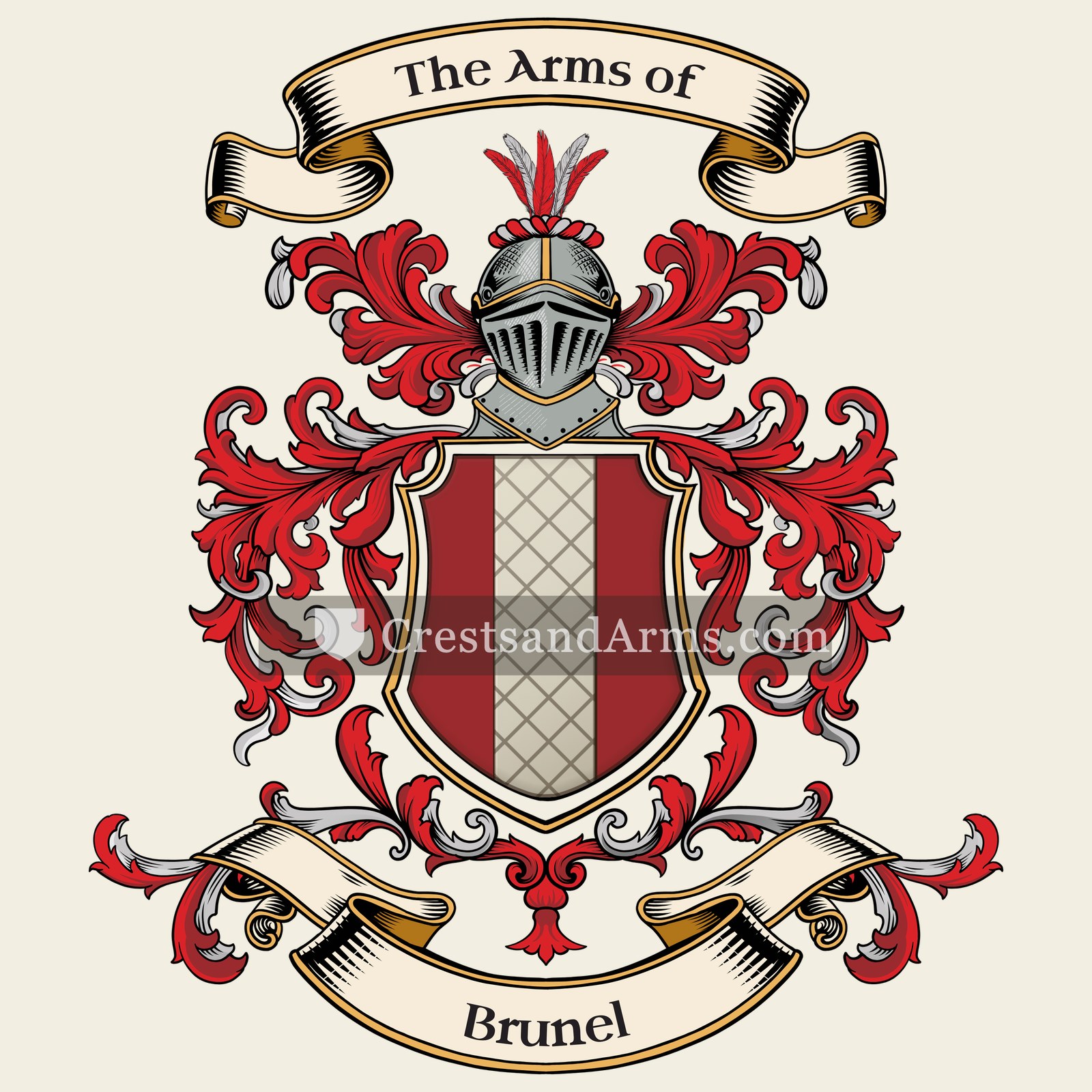 The Brunel coat of arms, drawn from the recorded blazon