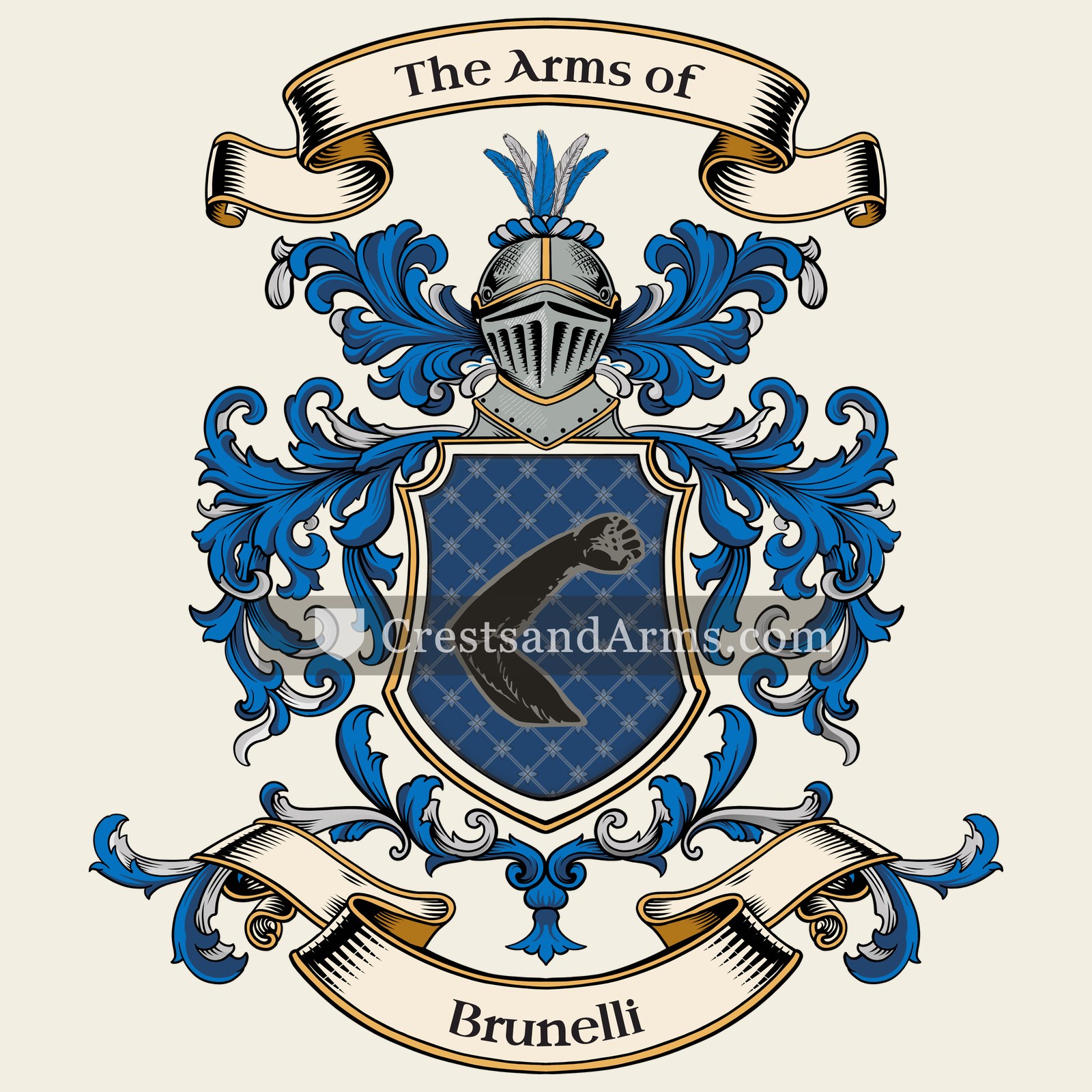 The Brunelli coat of arms, drawn from the recorded blazon