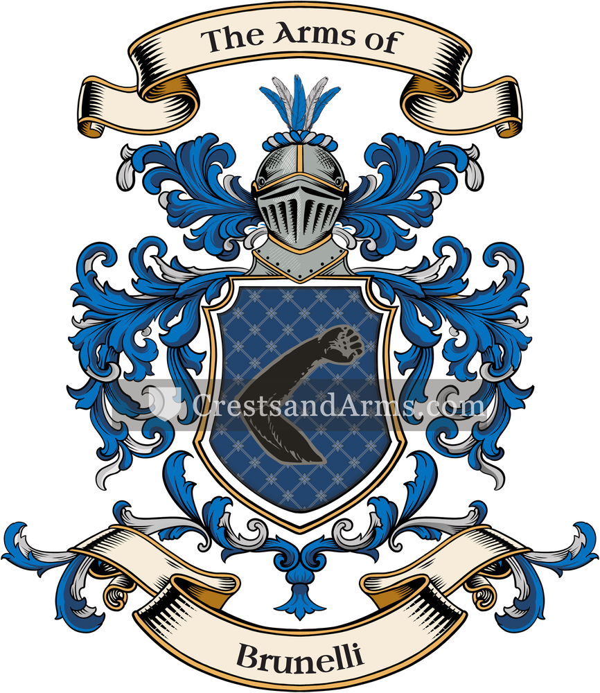 The Brunelli coat of arms, drawn from the recorded blazon