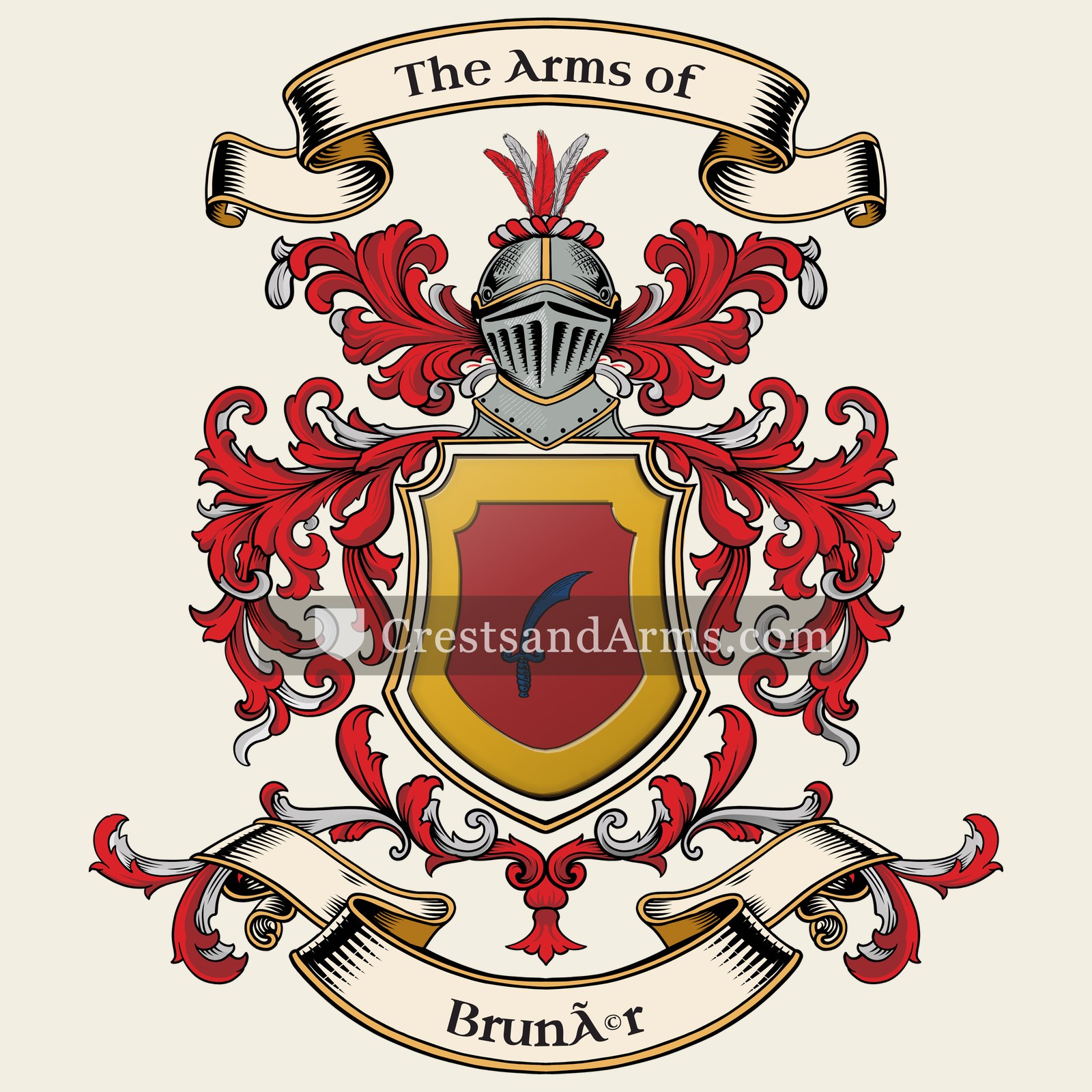 The Brunér coat of arms, drawn from the recorded blazon