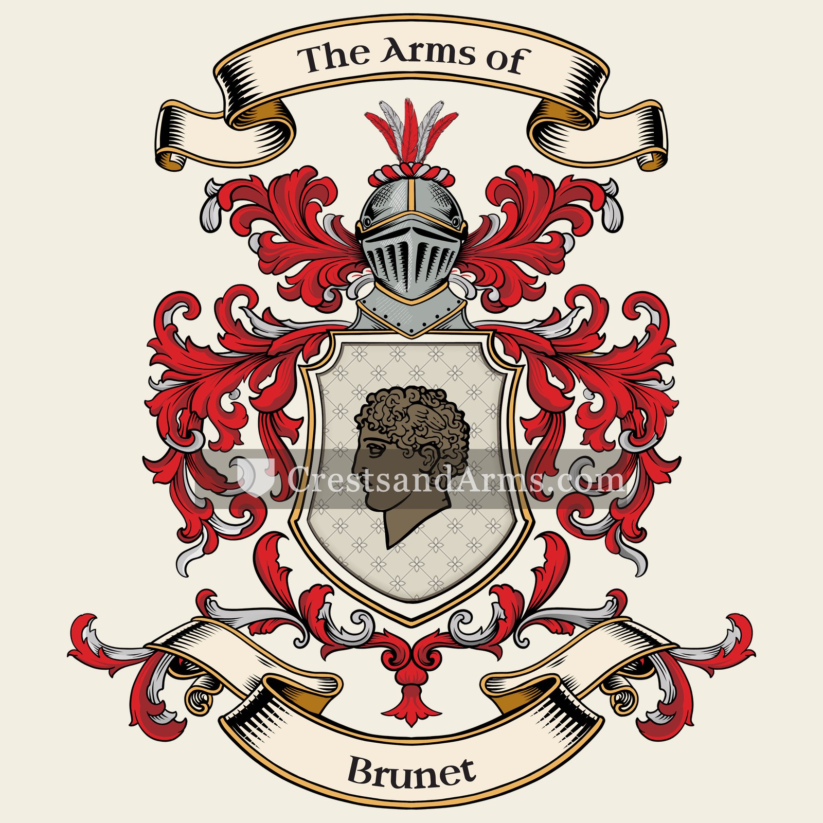 The Brunet coat of arms, drawn from the recorded blazon