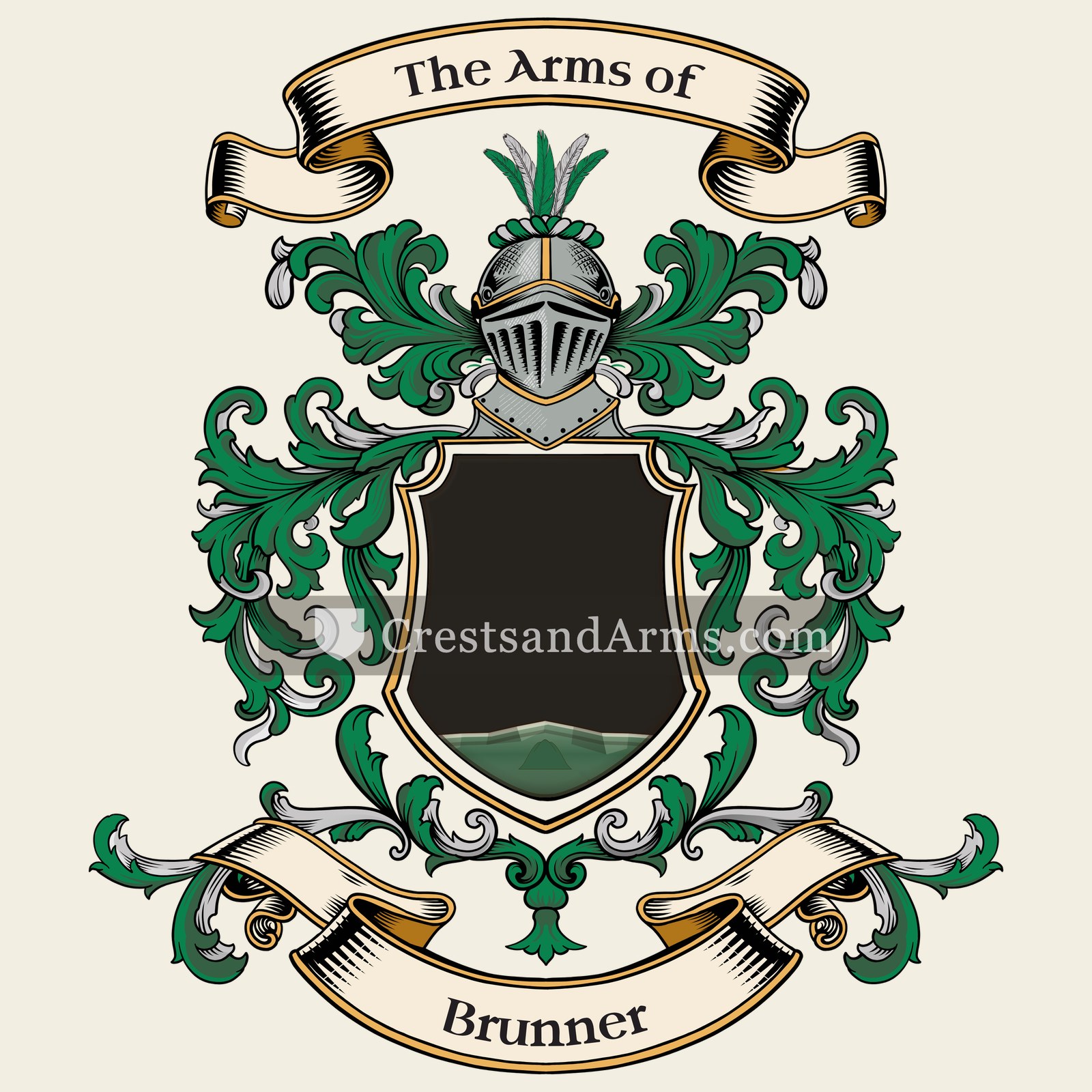 The Brunner coat of arms, drawn from the recorded blazon
