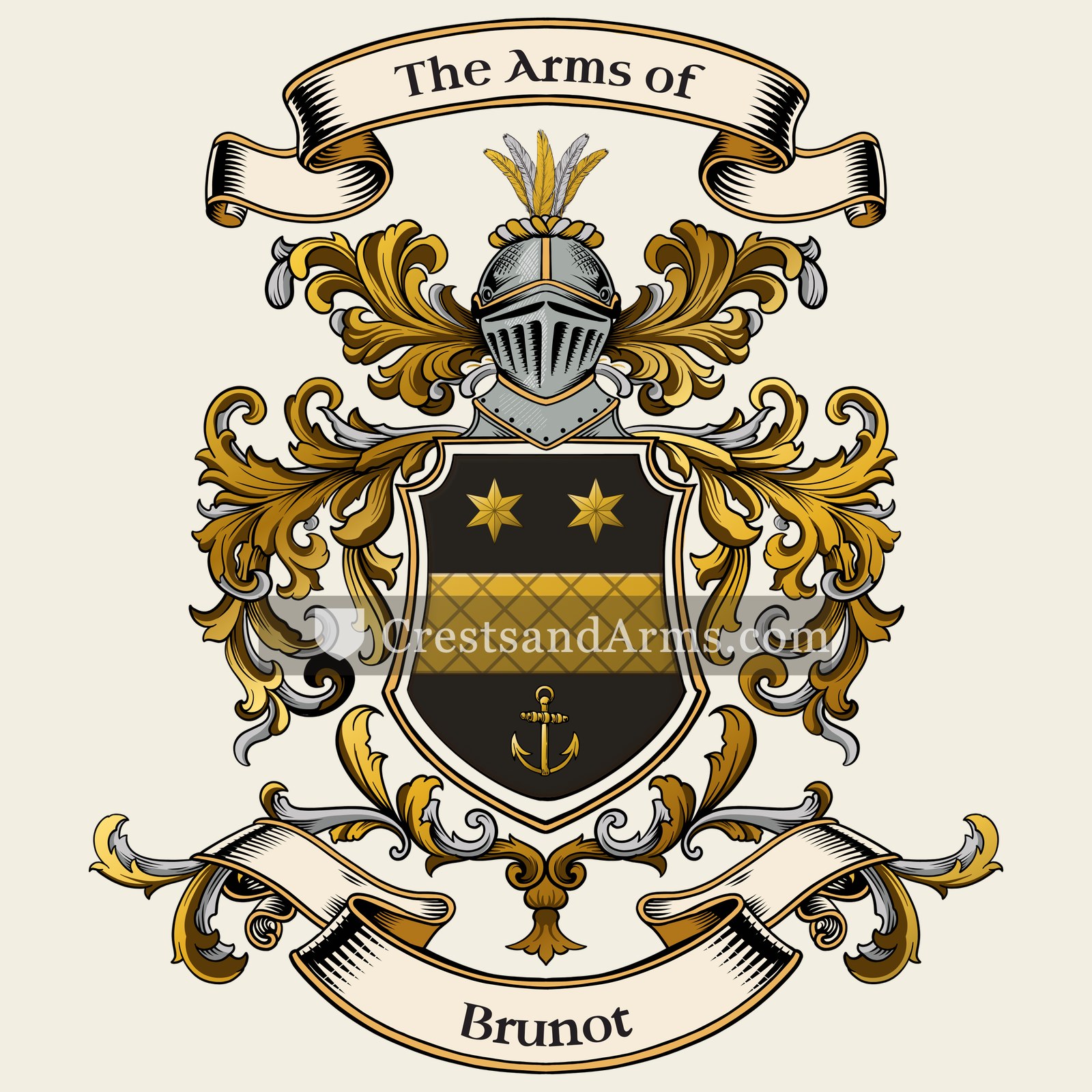 The Brunot coat of arms, drawn from the recorded blazon