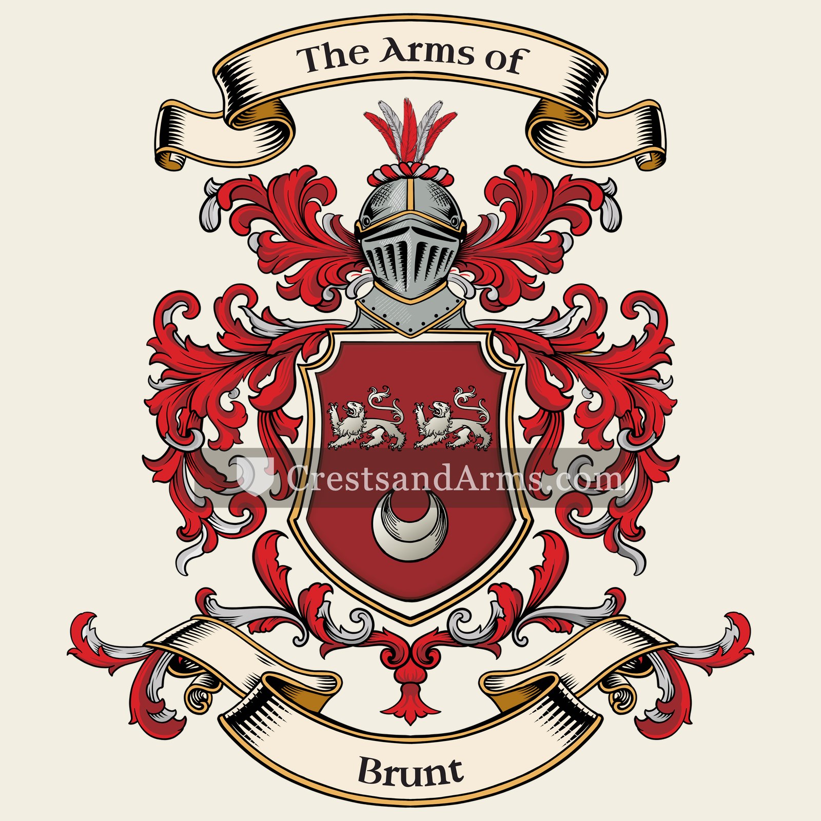 The Brunt coat of arms, drawn from the recorded blazon