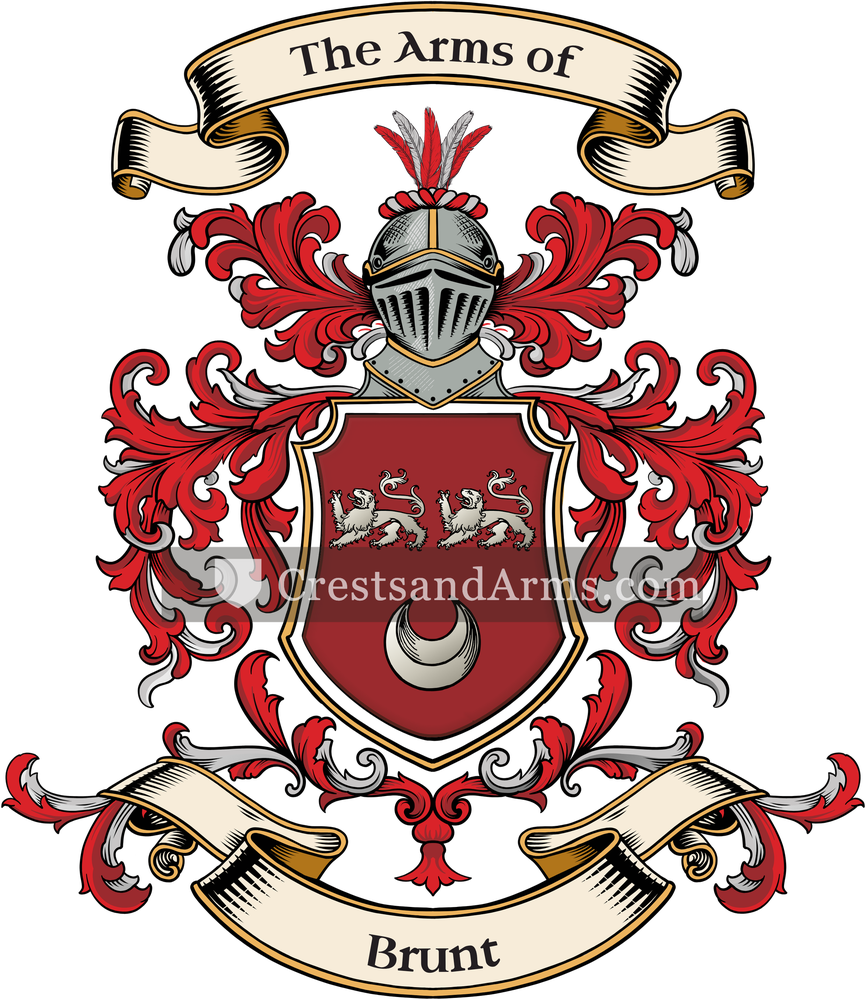 The Brunt coat of arms, drawn from the recorded blazon