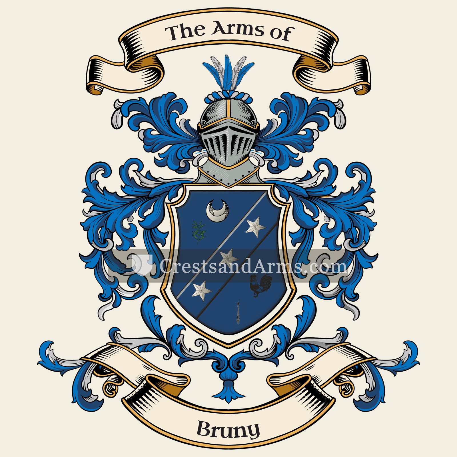 The Bruny coat of arms, drawn from the recorded blazon