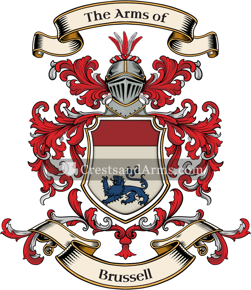 The Brussell coat of arms, drawn from the recorded blazon