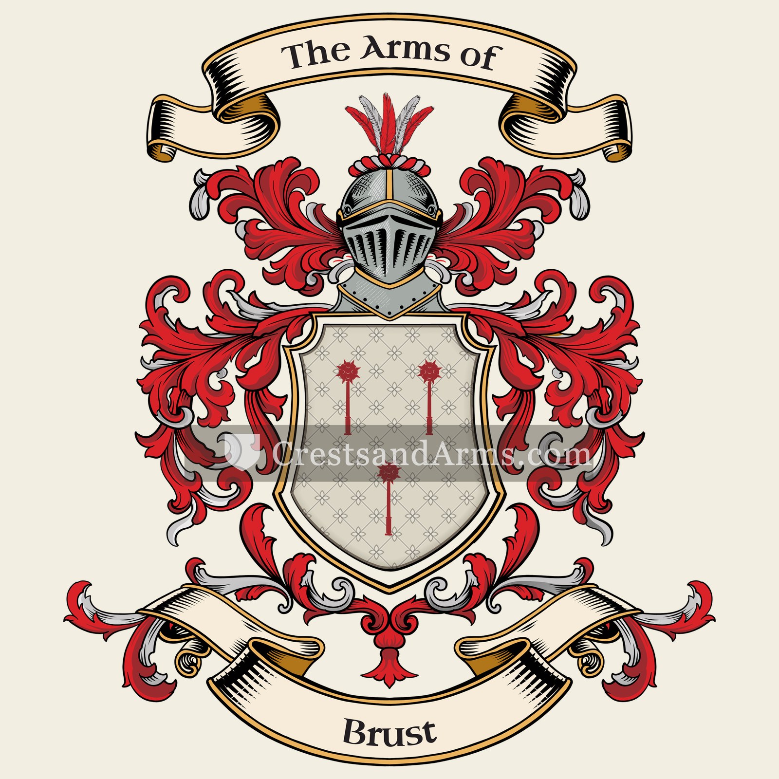 The Brust coat of arms, drawn from the recorded blazon