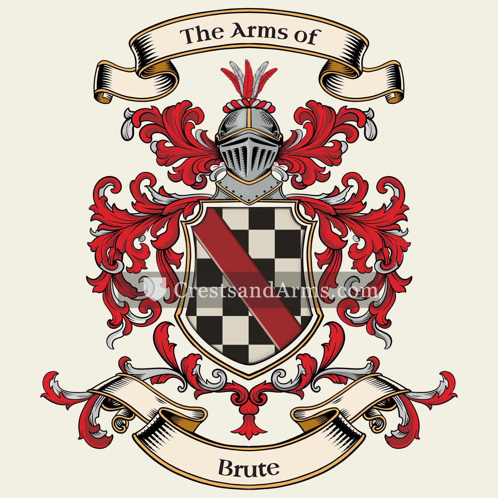 The Brute coat of arms, drawn from the recorded blazon