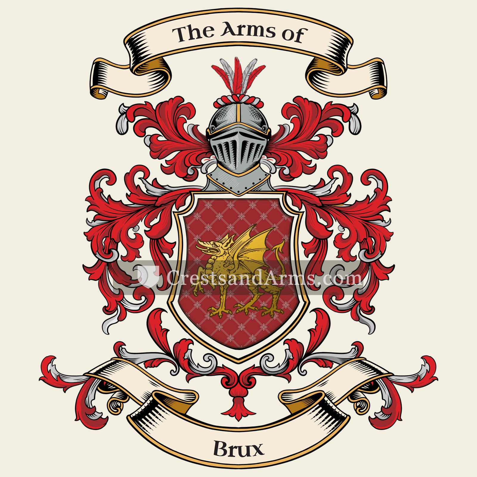 The Brux coat of arms, drawn from the recorded blazon
