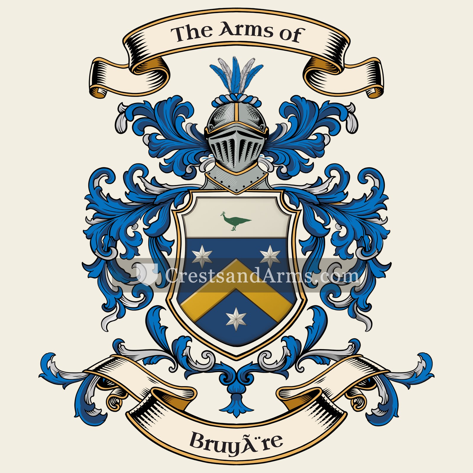 The Bruyère coat of arms, drawn from the recorded blazon