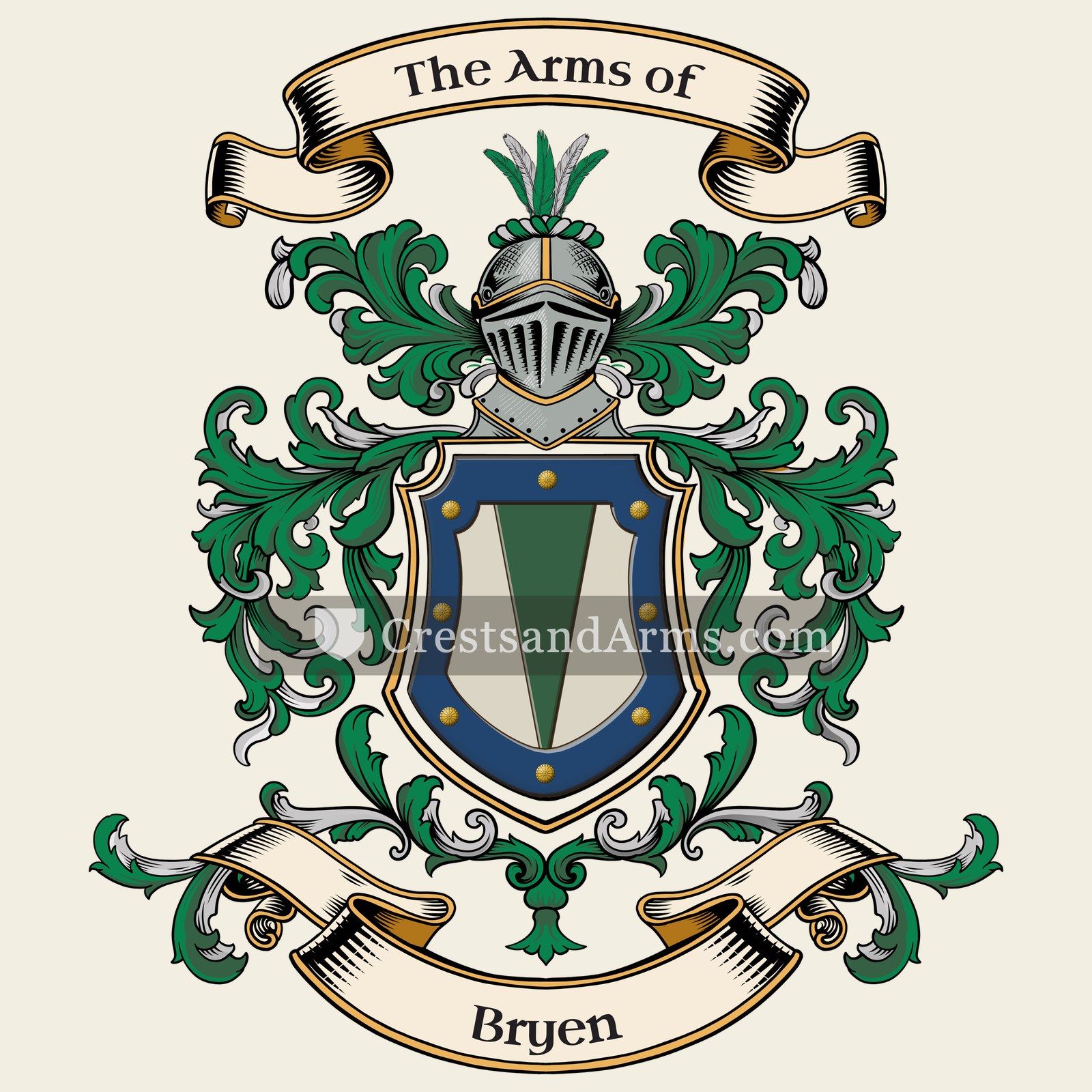 The Bryen coat of arms, drawn from the recorded blazon