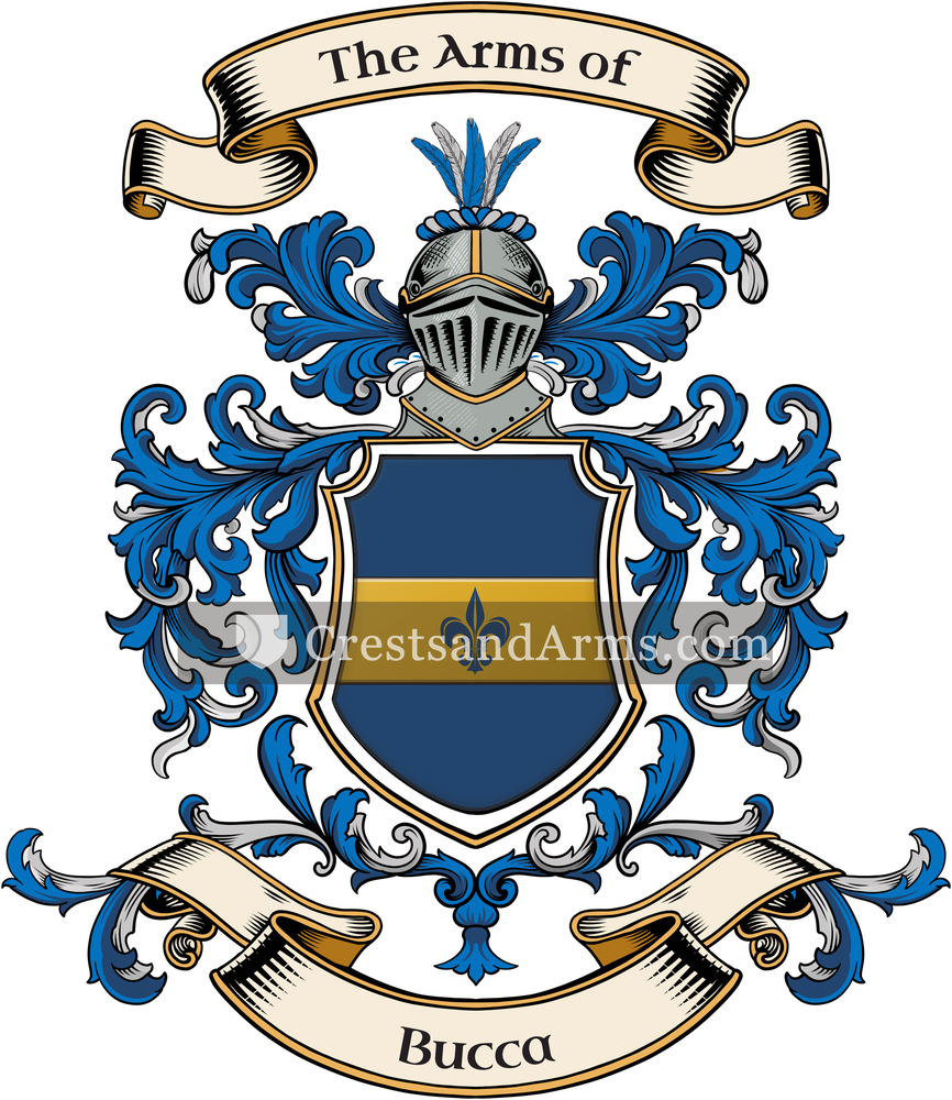 The Bucca coat of arms, drawn from the recorded blazon