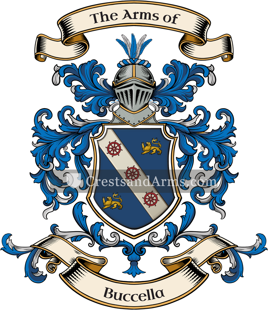 The Buccella coat of arms, drawn from the recorded blazon