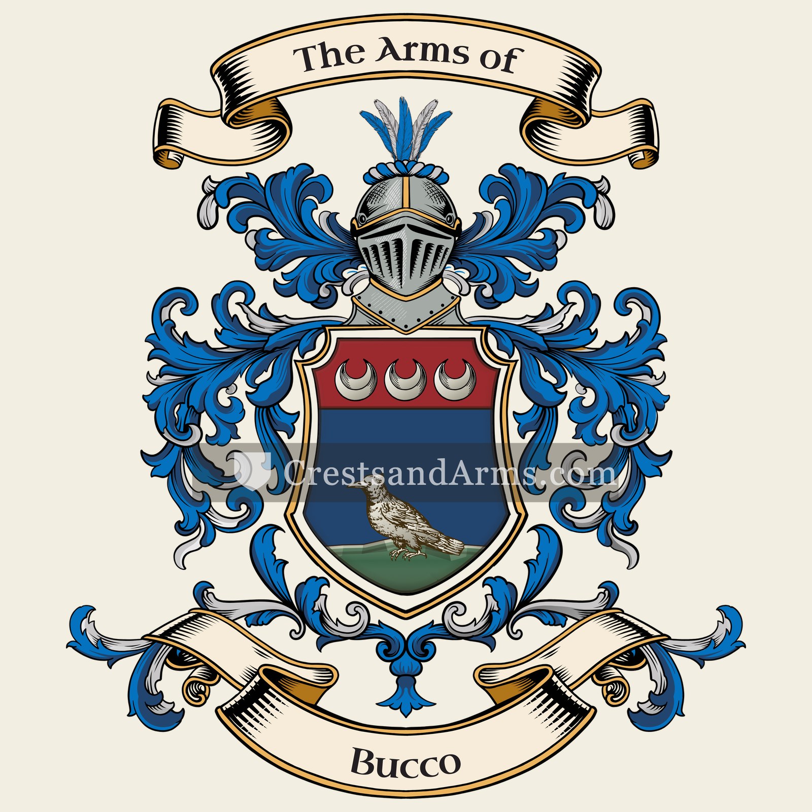 The Bucco coat of arms, drawn from the recorded blazon