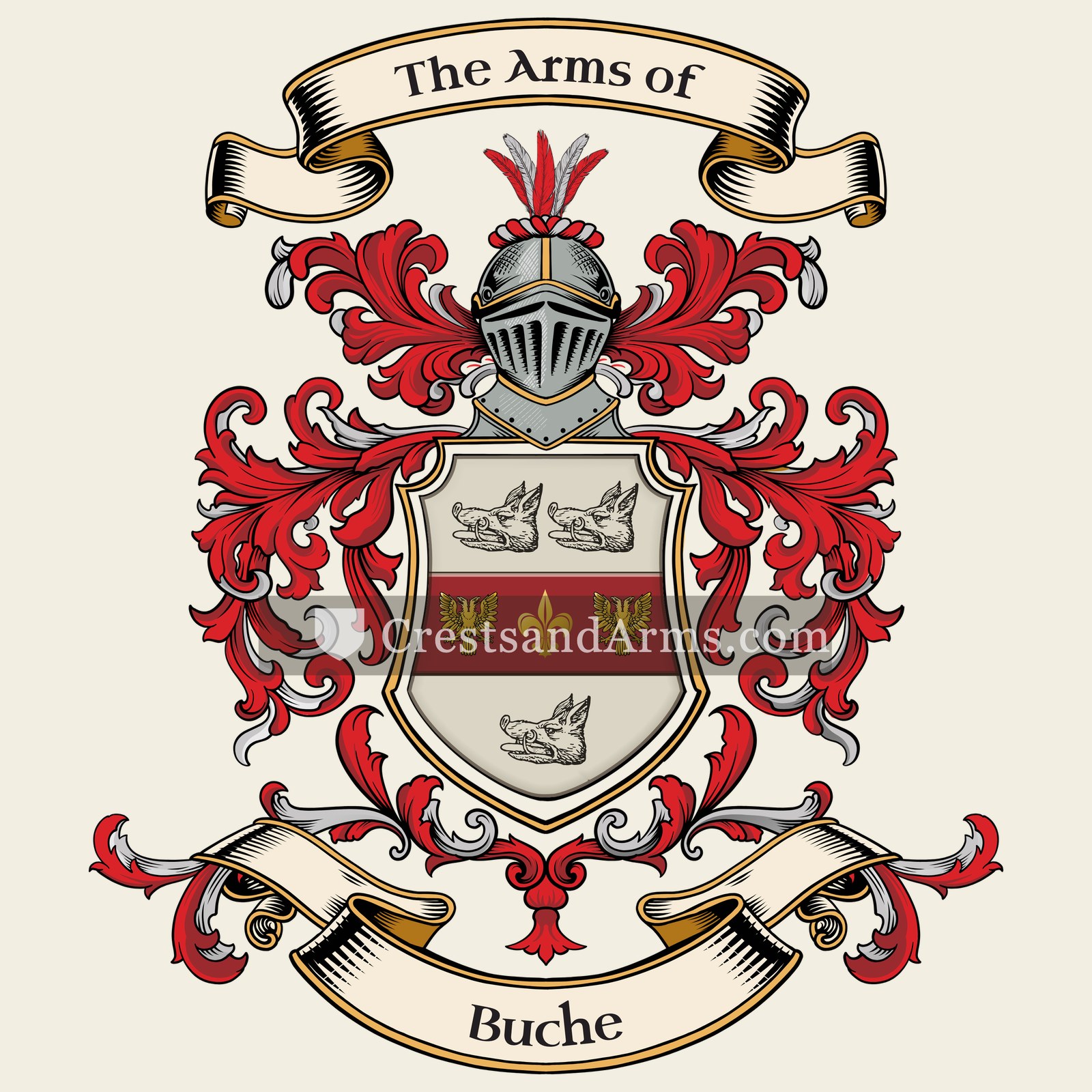 The Buche coat of arms, drawn from the recorded blazon