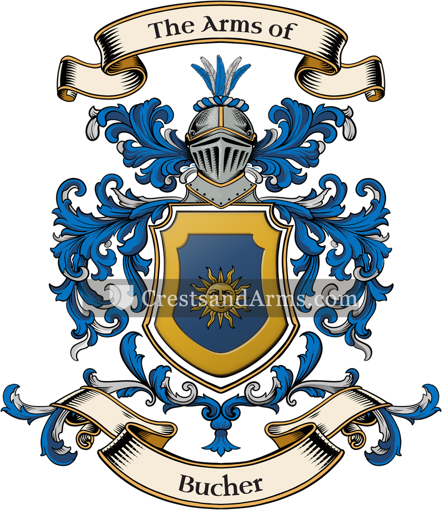 The Bucher coat of arms, drawn from the recorded blazon