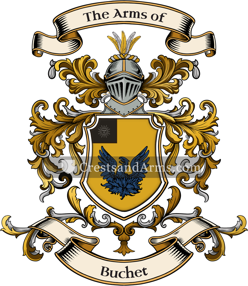 The Buchet coat of arms, drawn from the recorded blazon