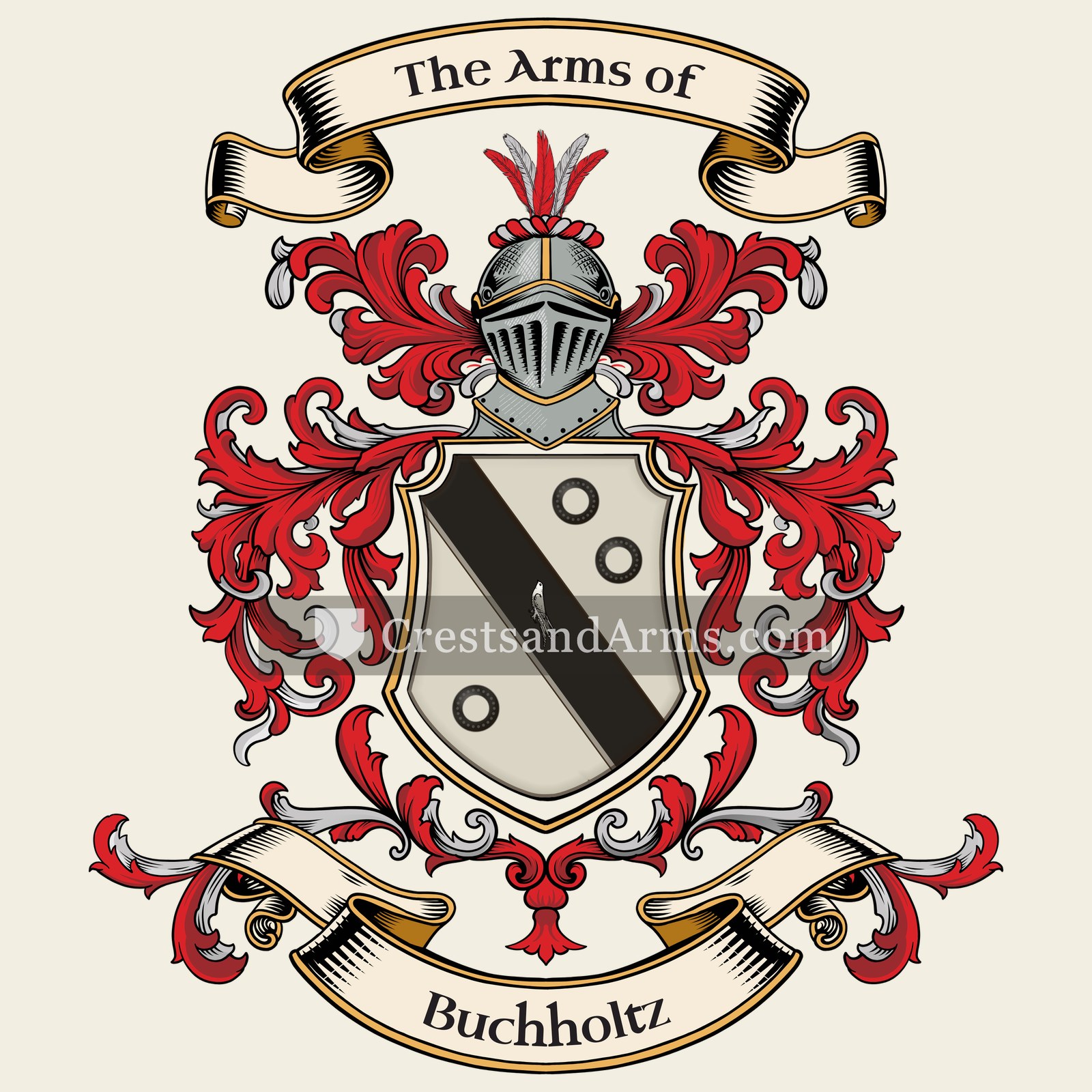 The Buchholtz coat of arms, drawn from the recorded blazon