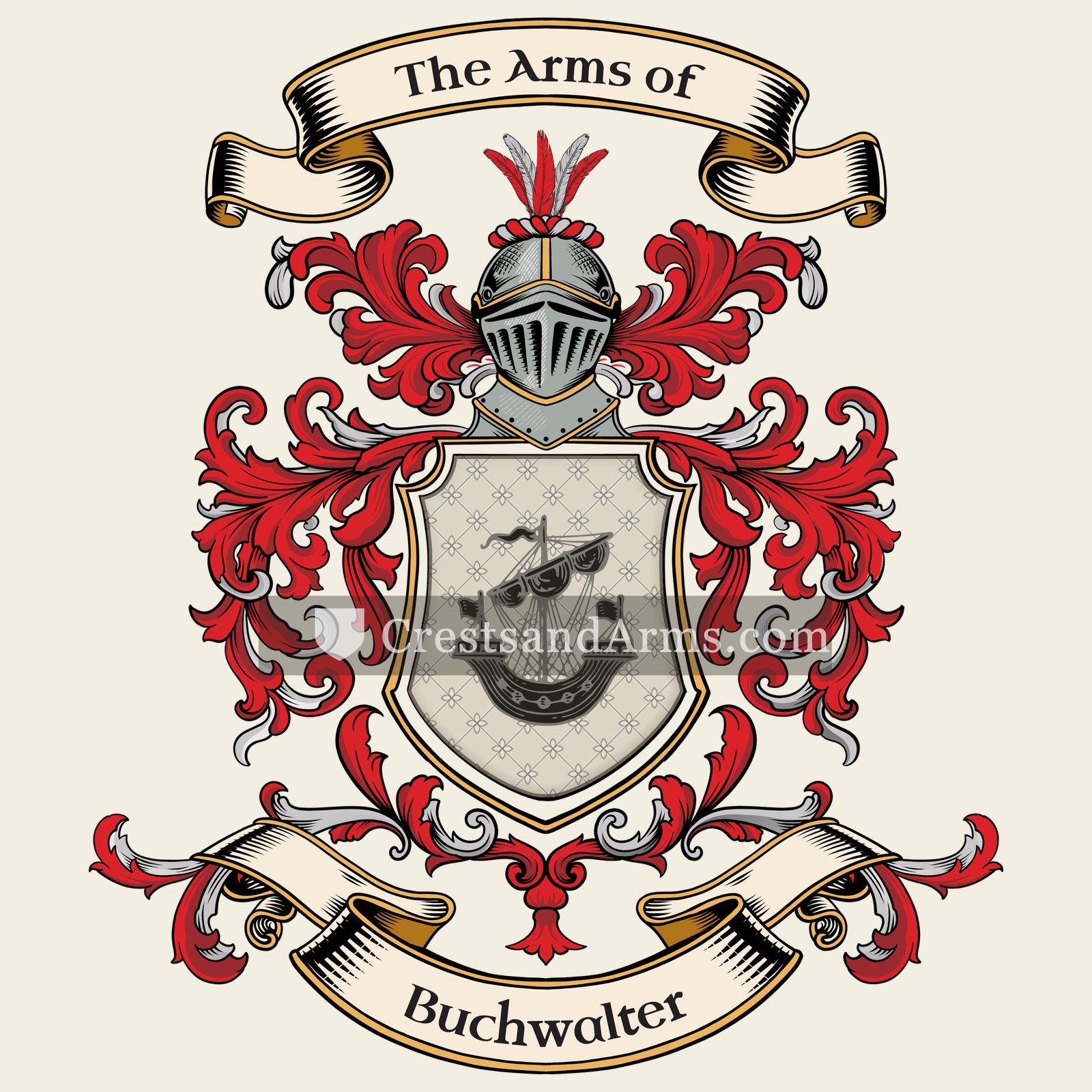 The Buchwalter coat of arms, drawn from the recorded blazon