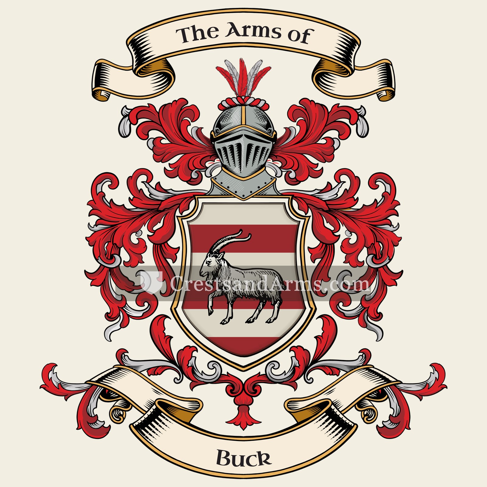 The Buck coat of arms, drawn from the recorded blazon